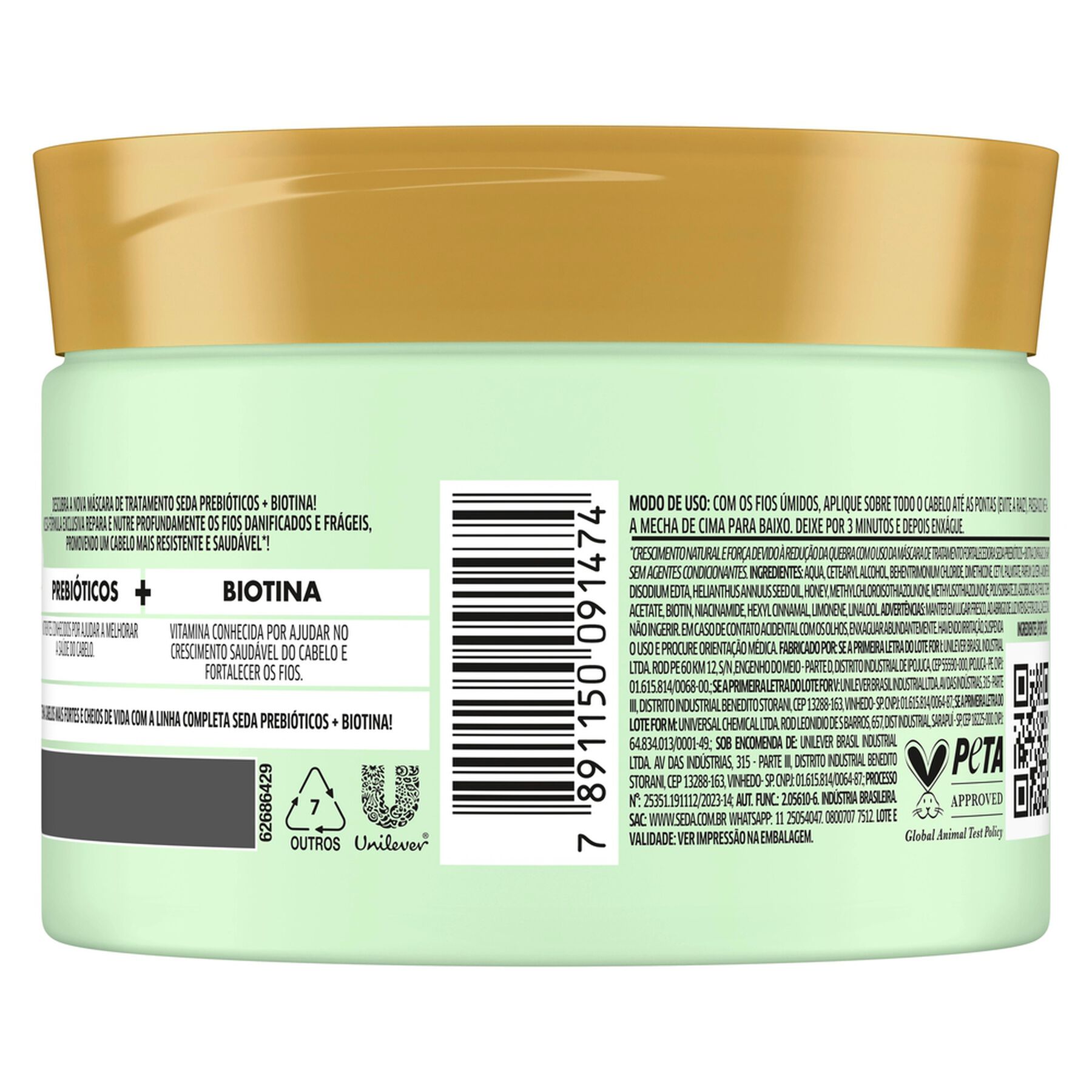 Máscara de Tratamento Prebióticos + Biotina Seda Pote 300g