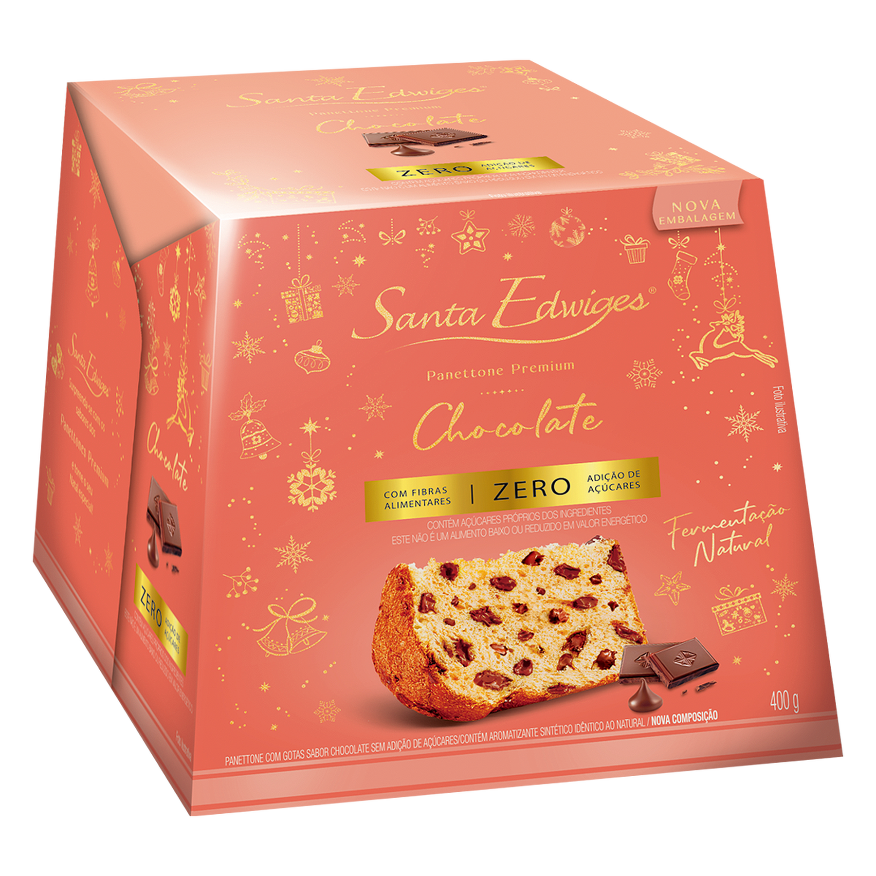 Panettone Premium Chocolate Zero Açúcar Santa Edwiges Caixa 400g 