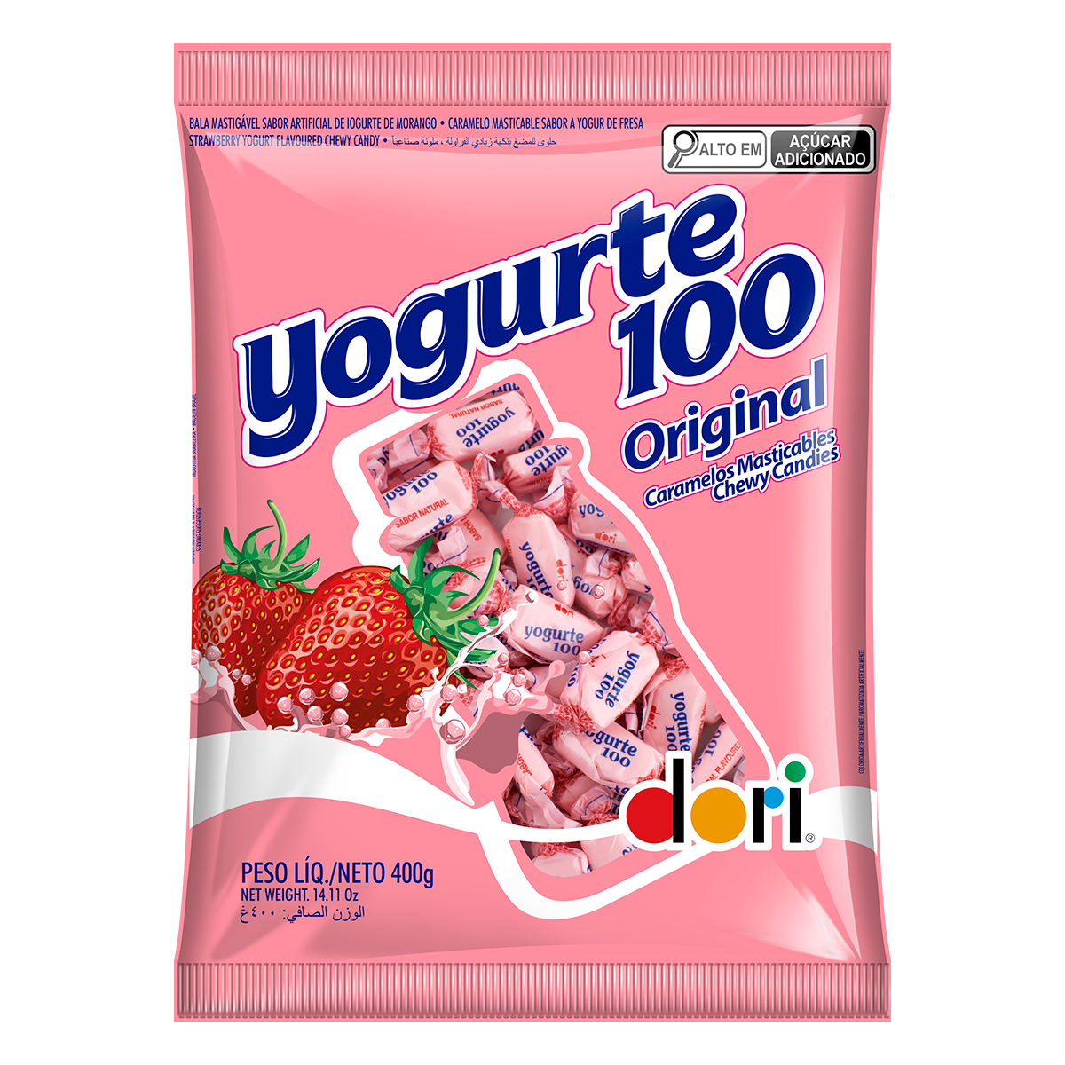 Bala Mastig&aacute;vel Yogurte 100 de Morango Original Dori 400g