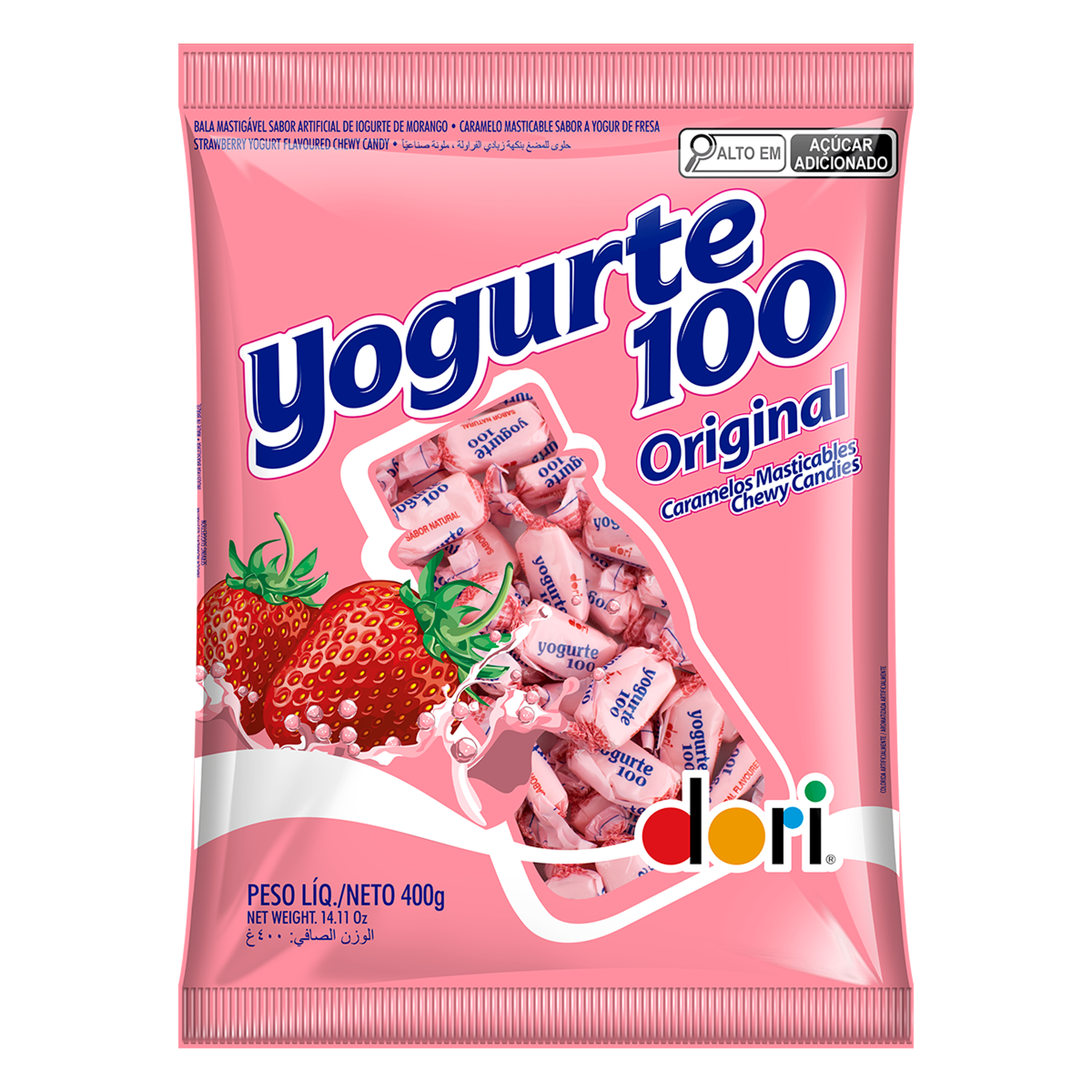 Bala Mastigável Yogurte 100 de Morango Original Dori 400g