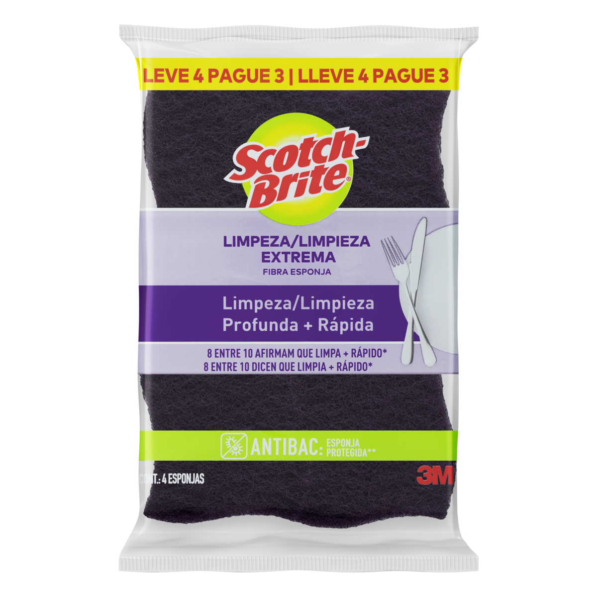 Esponja Limpeza Extrema Antibac Scotch-Brite C/4 Unidades - Embalagem Leve 4 Pague 3