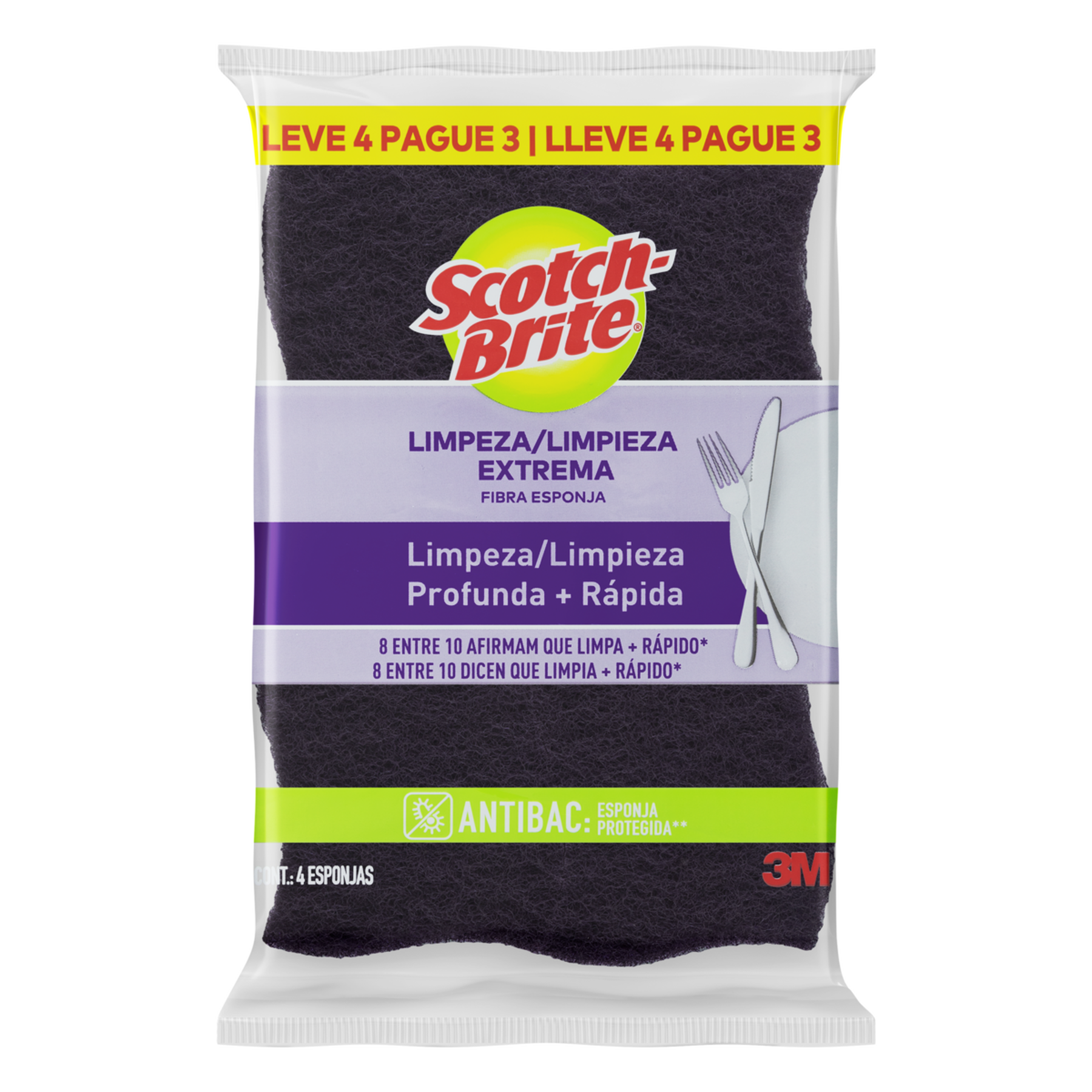 Esponja Limpeza Extrema Antibac Scotch-Brite C/4 Unidades - Embalagem Leve 4 Pague 3