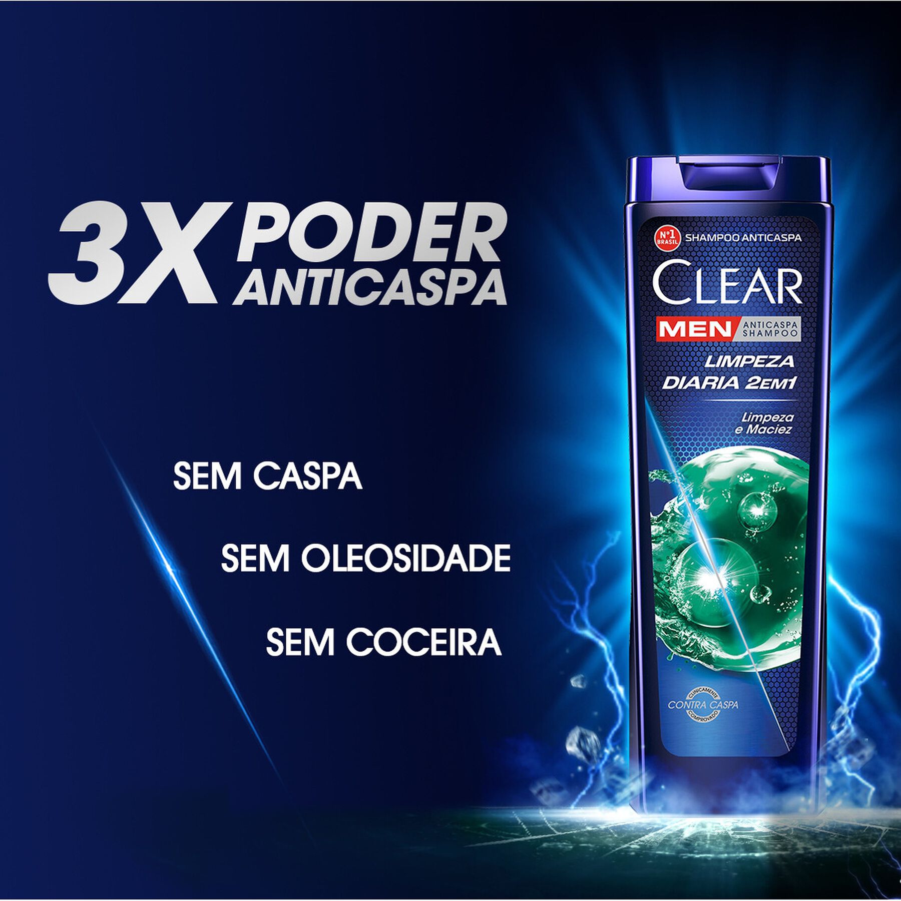 Shampoo 2 em 1 Anticaspa Clear Men Limpeza Diária Frasco 400ml