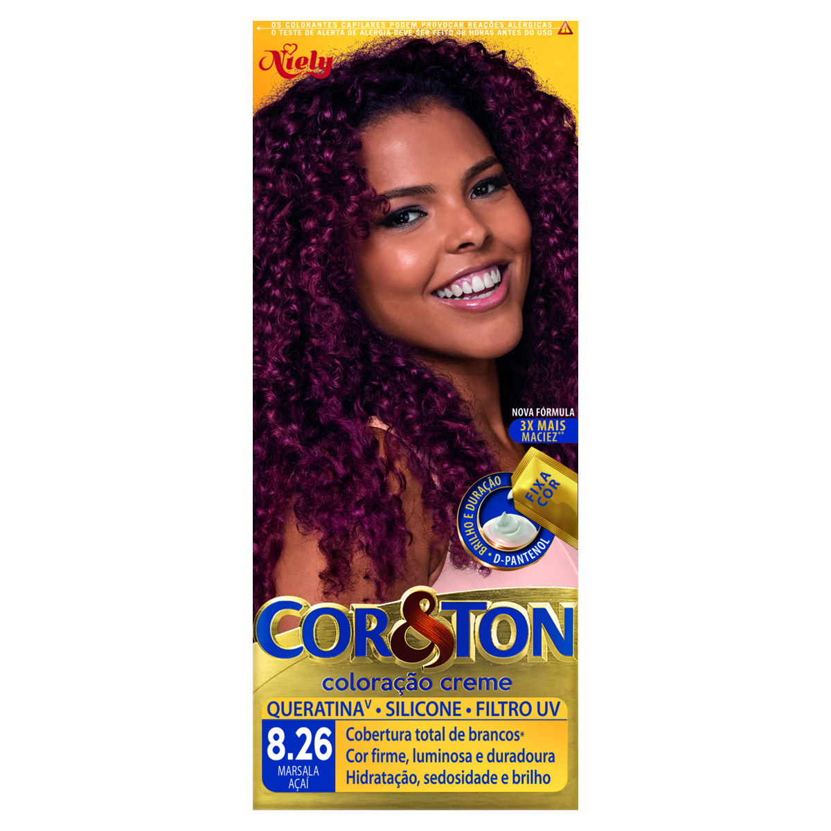 Kit Colora&ccedil;&atilde;o Creme 8.26 Marsala A&ccedil;a&iacute; Niely Cor&Ton