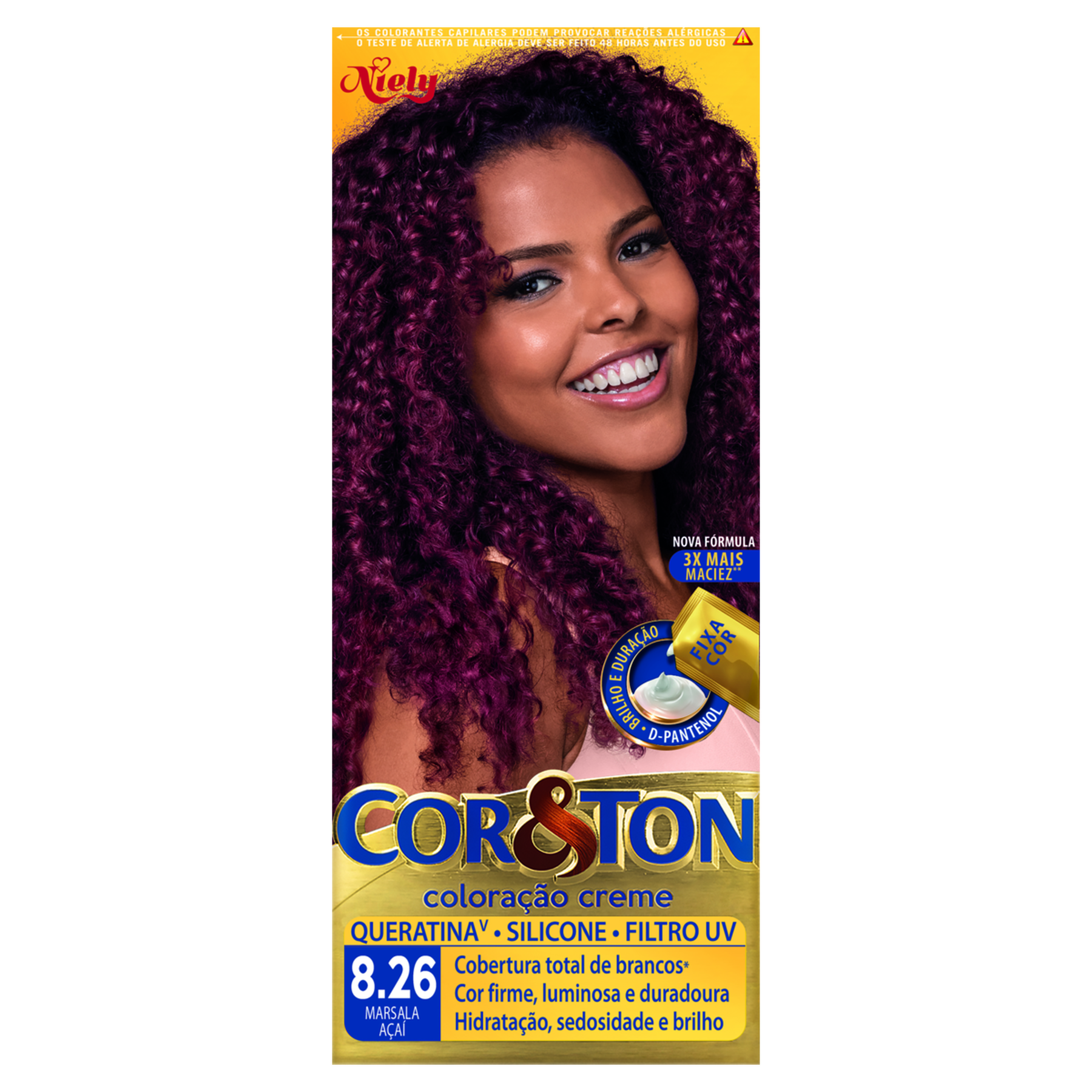 Kit Colora&ccedil;&atilde;o Creme 8.26 Marsala A&ccedil;a&iacute; Niely Cor&Ton