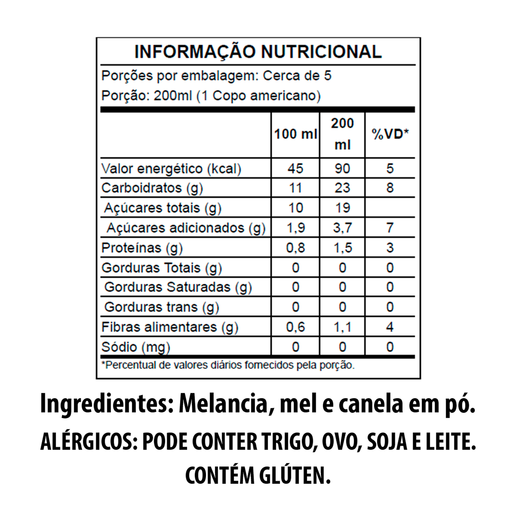 Suco Natural Misto de Frutas Melancia, Mel e Canela Garrafa 1l