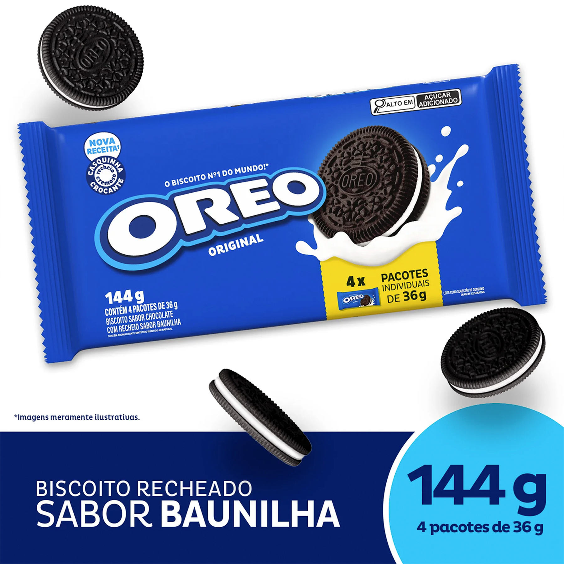 Biscoito Chocolate Recheio Baunilha Oreo Pacote 144g C/4 Unidades