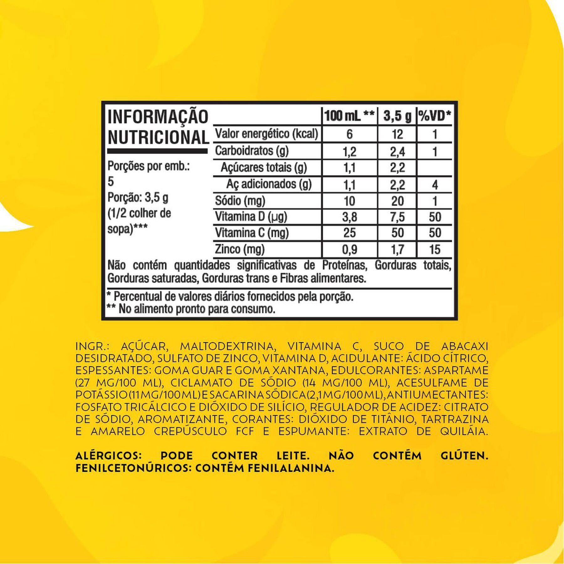 Refresco em Pó Abacaxi Tang Pacote 18g