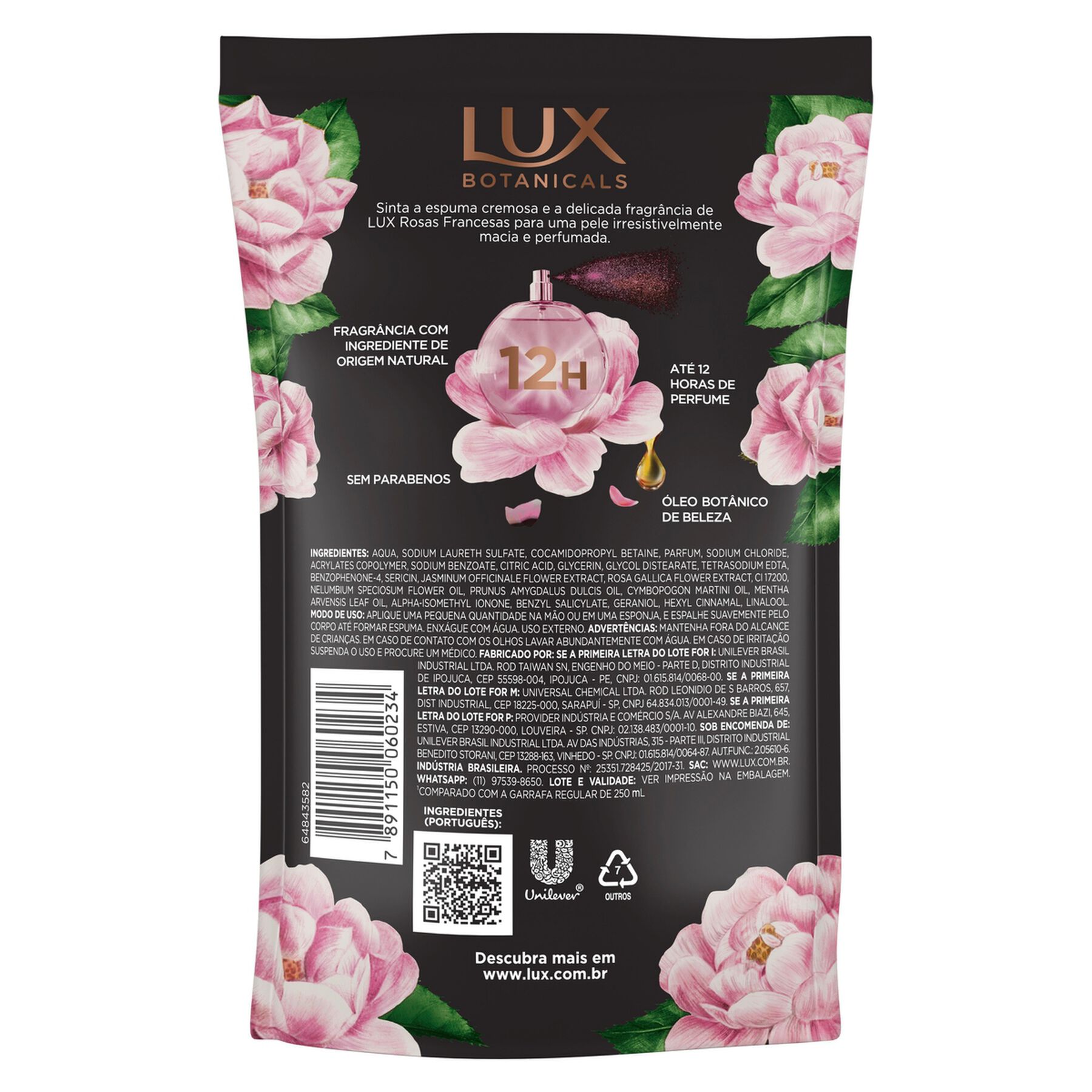 Sabonete L&iacute;quido Rosas Francesas Lux Botanicals Sach&ecirc; 200ml Refil
