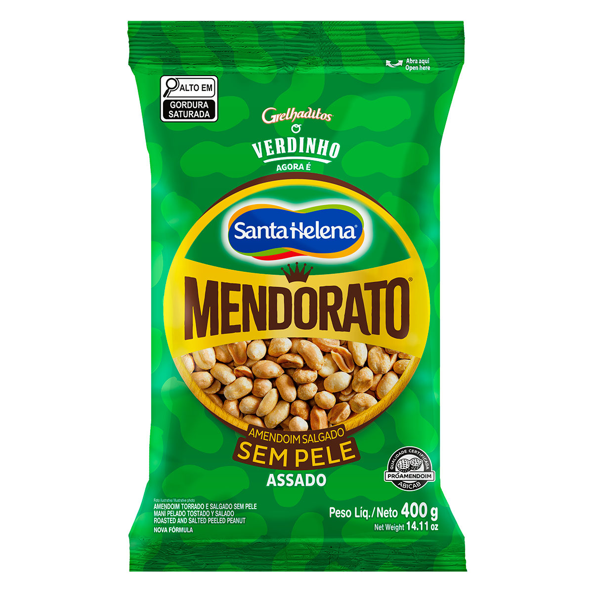 Amendoim Torrado e Salgado sem Pele Mendorato Santa Helena Pacote 400g