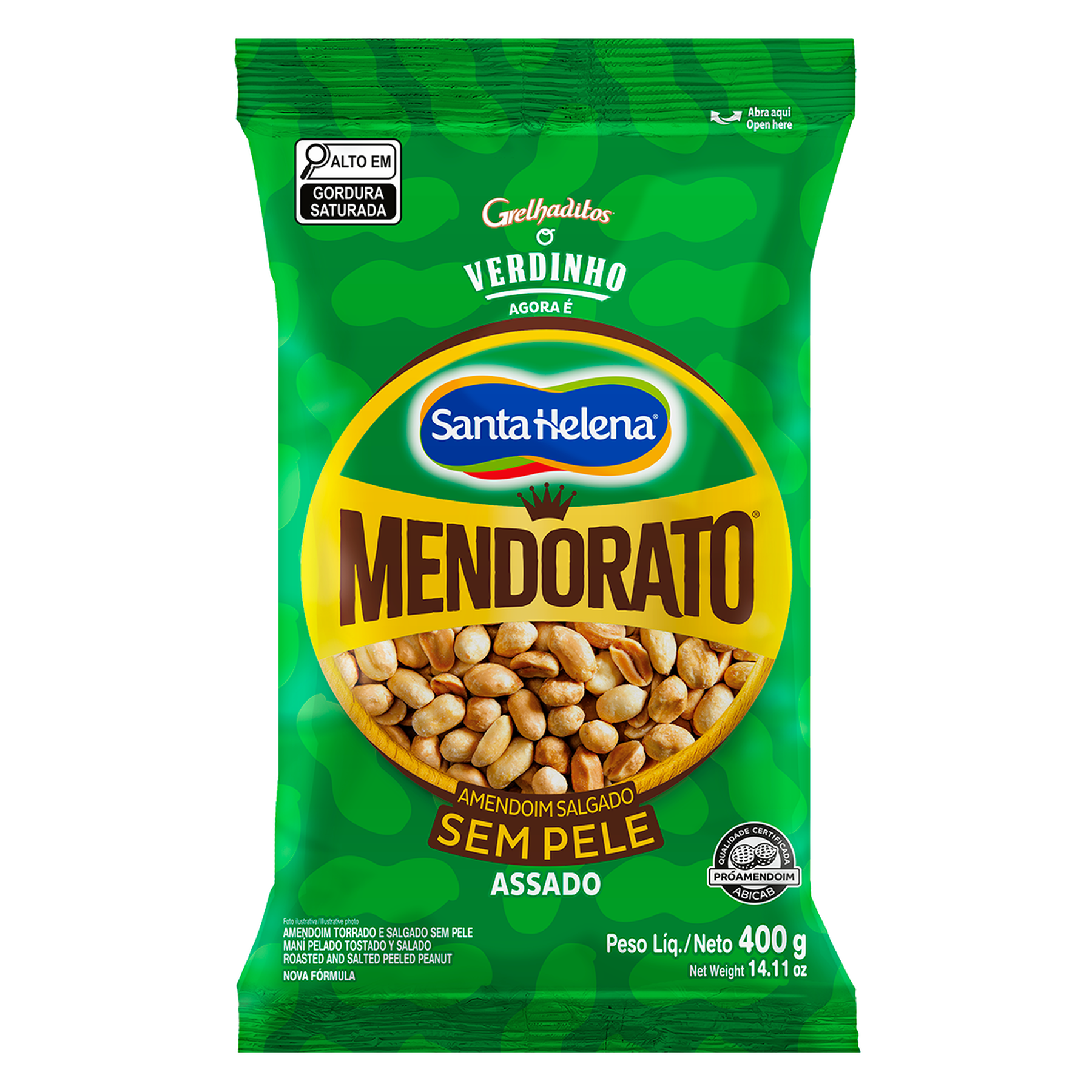 Amendoim Torrado e Salgado sem Pele Mendorato Santa Helena Pacote 400g