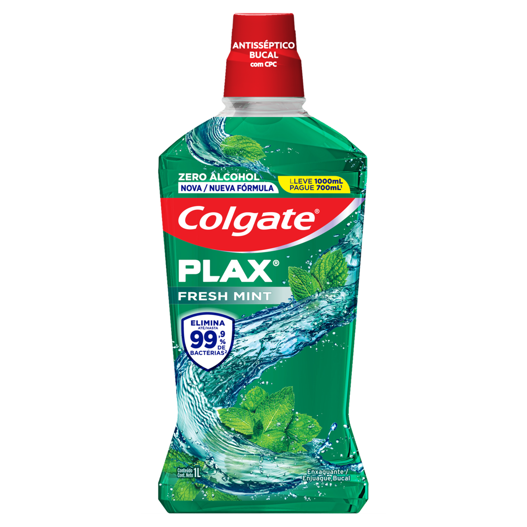 Enxaguante Bucal Antisséptico Fresh Mint Zero Álcool Colgate Plax Frasco 1l - Embalagem Leve 1000ml Pague 700ml