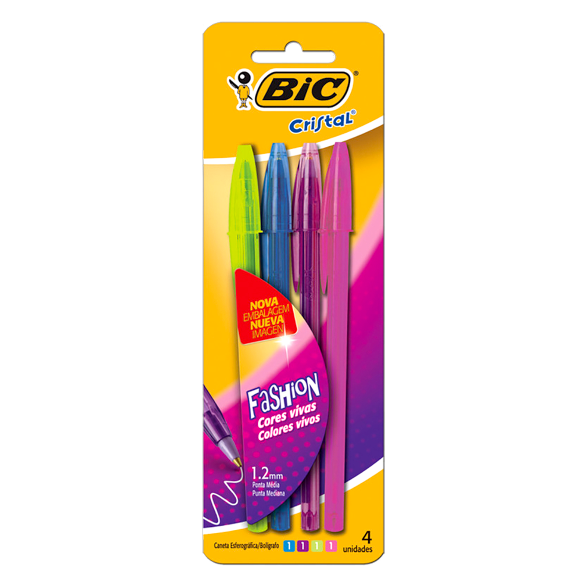 Caneta Esferogr&aacute;fica Fashion Bic Cristal C/4 Unidades
