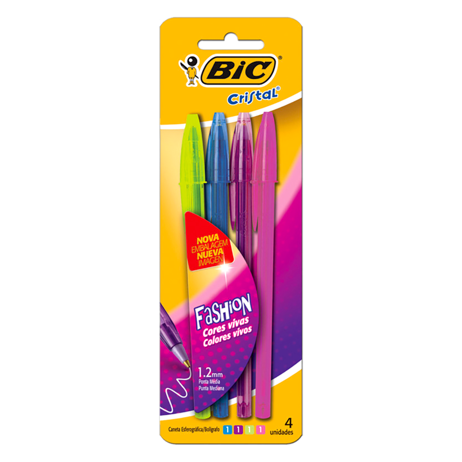 Caneta Esferogr&aacute;fica Fashion Bic Cristal C/4 Unidades