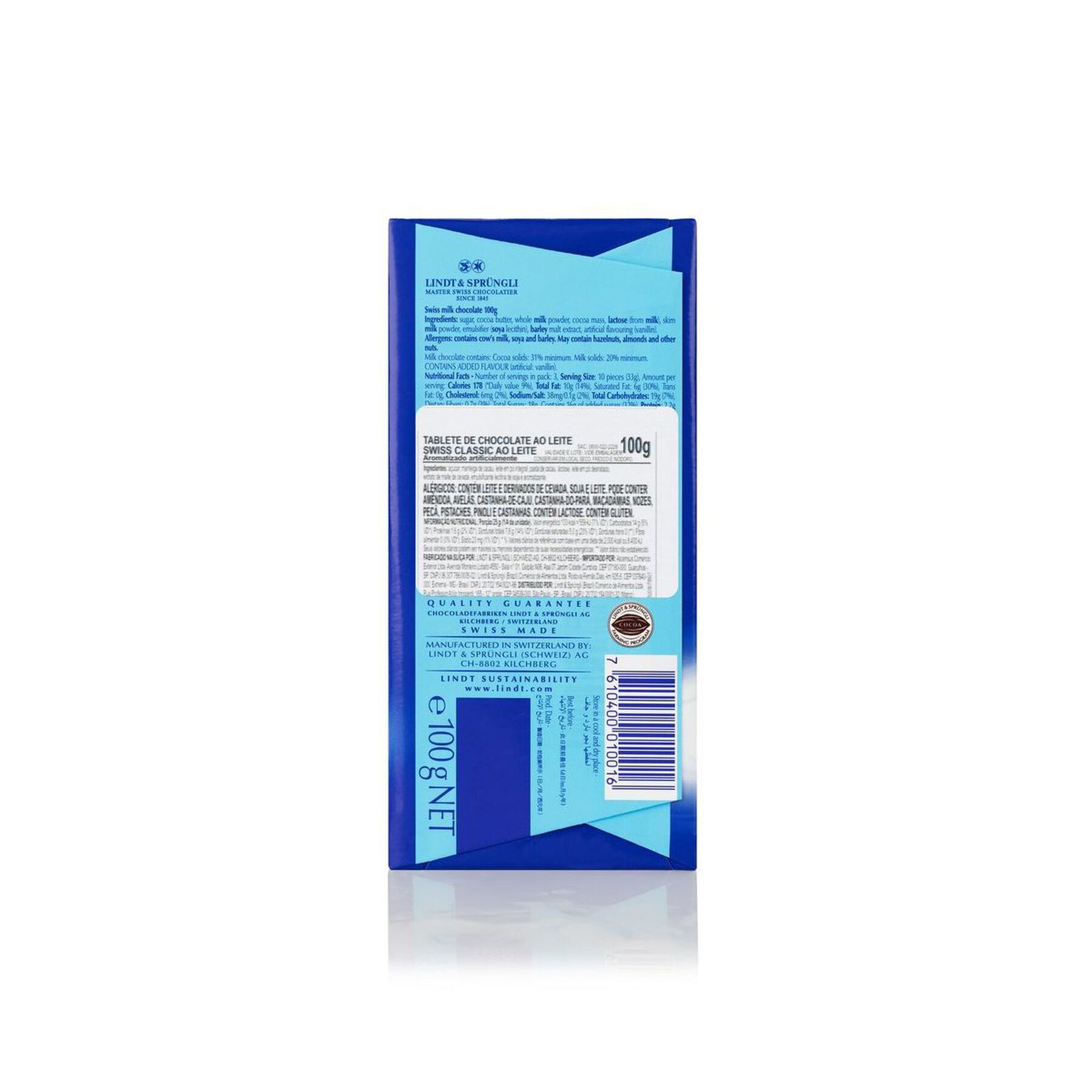 Chocolate Su&iacute;&ccedil;o ao Leite Lindt Swiss Classic Cartucho 100g&nbsp;