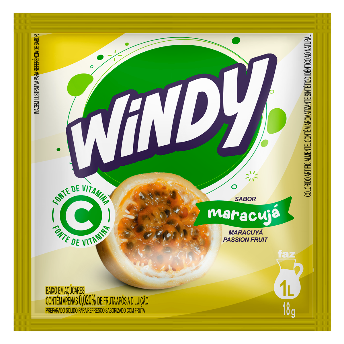 Refresco em P&oacute; Maracuj&aacute; Windy Pacote 18g