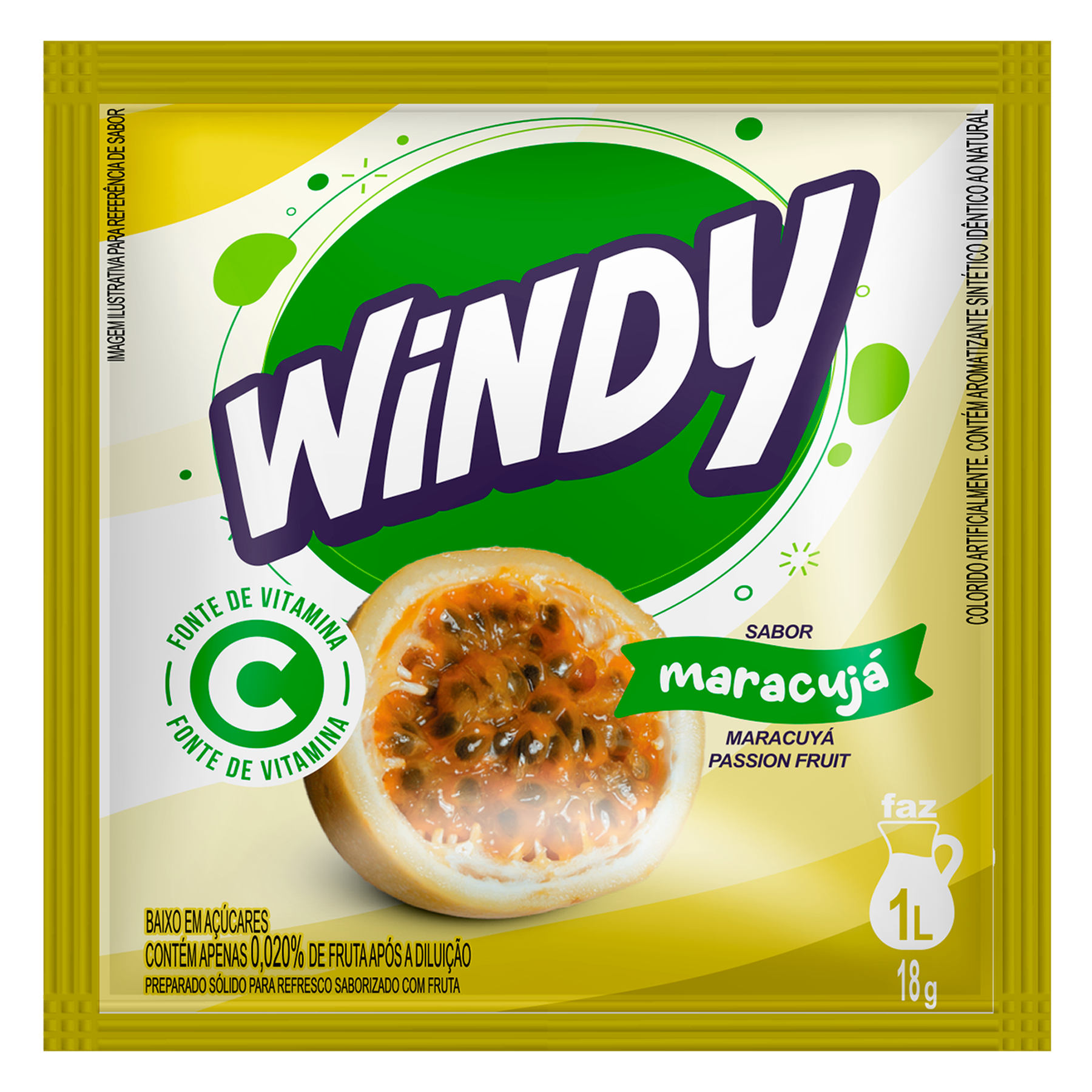 Refresco em P&oacute; Maracuj&aacute; Windy Pacote 18g
