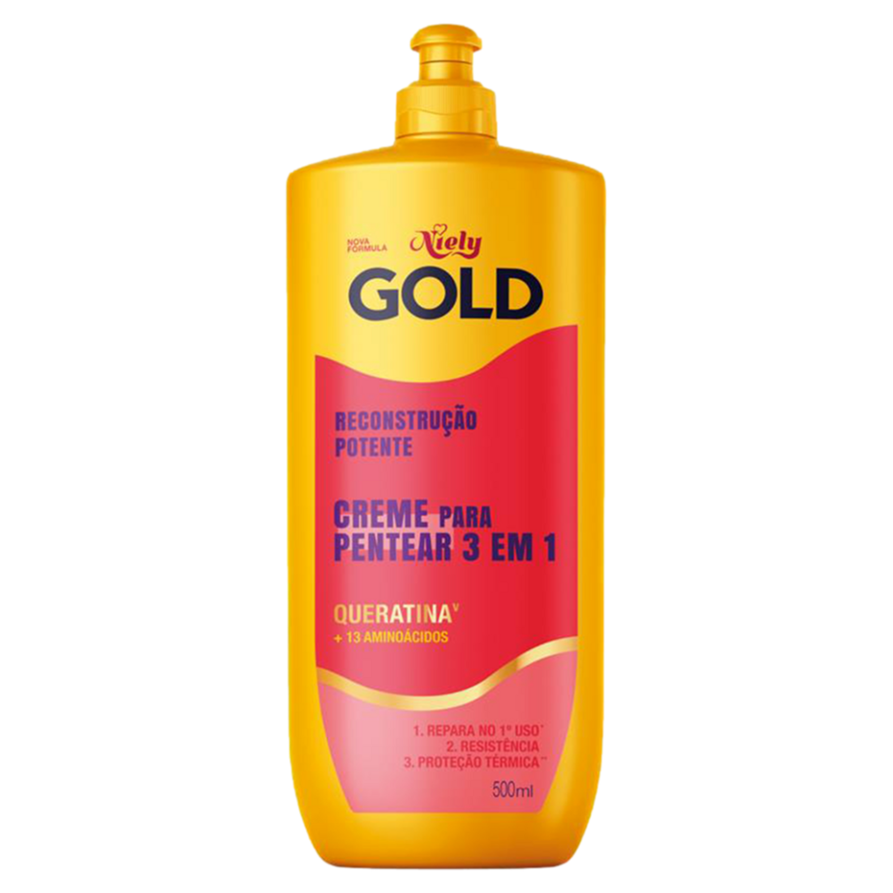 Creme para Pentear 3 em 1 Reconstru&ccedil;&atilde;o Potente Niely Gold Frasco 500ml