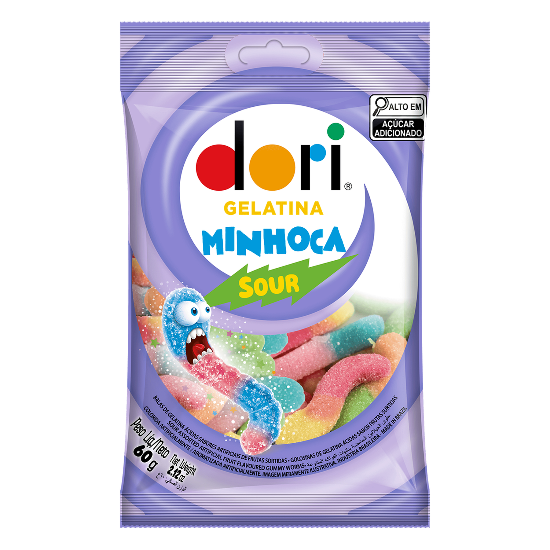Bala de Gelatina Dori Minhoca Sour Pacote 60g