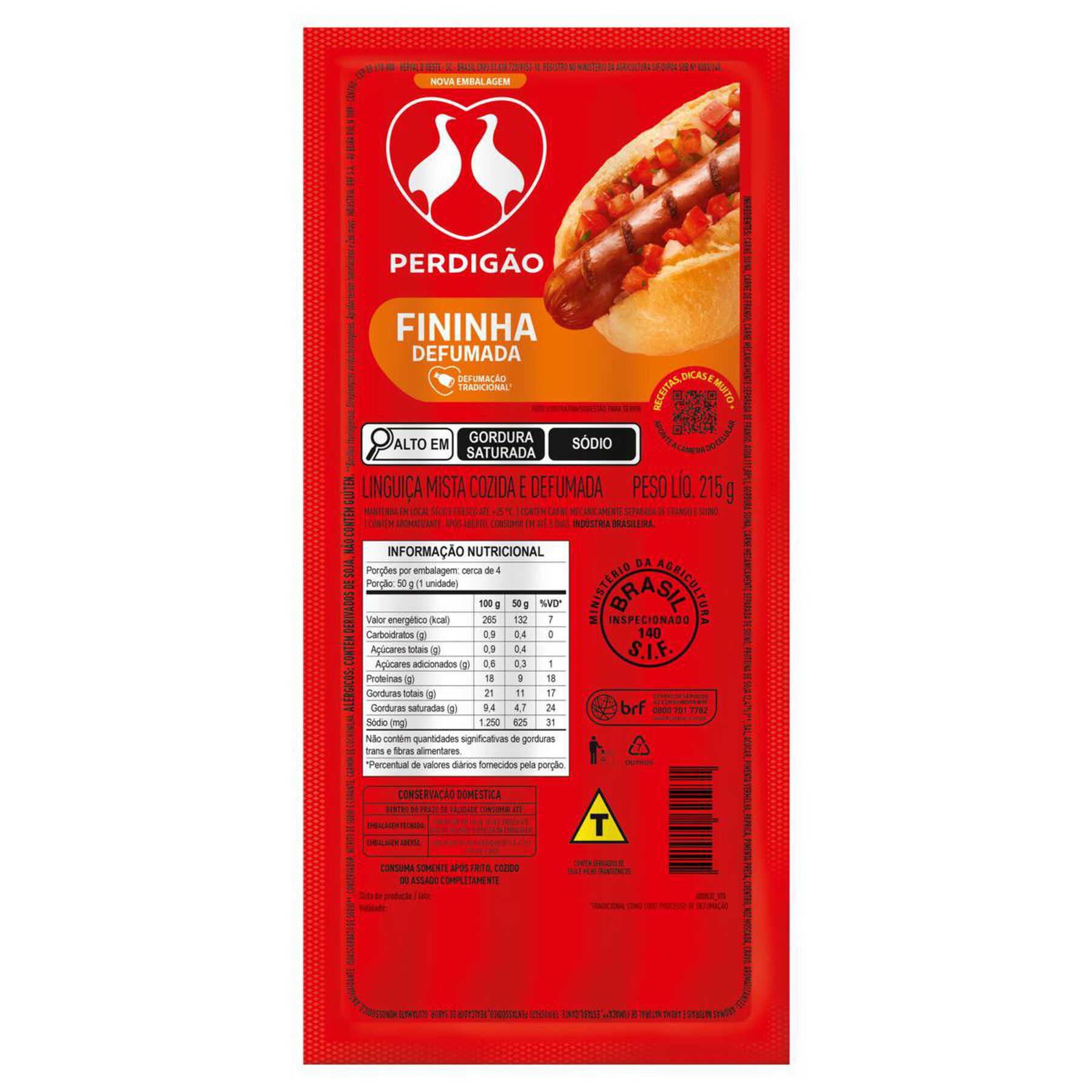 Linguiça Fininha Defumada Perdigão 215g