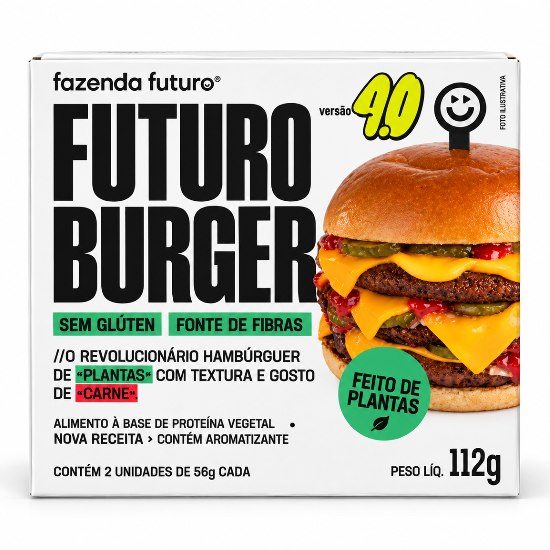 Hamb&uacute;rguer Vegetal Futuro Burger 4.0 Fazenda Futuro Caixa 112g 2 Unidades 56g Cada