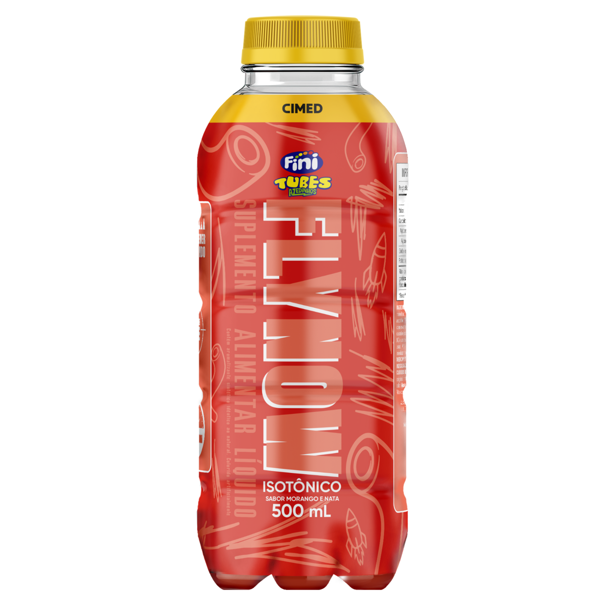 Isot&ocirc;nico Morango e Nata Fini Tubes Azedinhos Flynow Garrafa 500ml