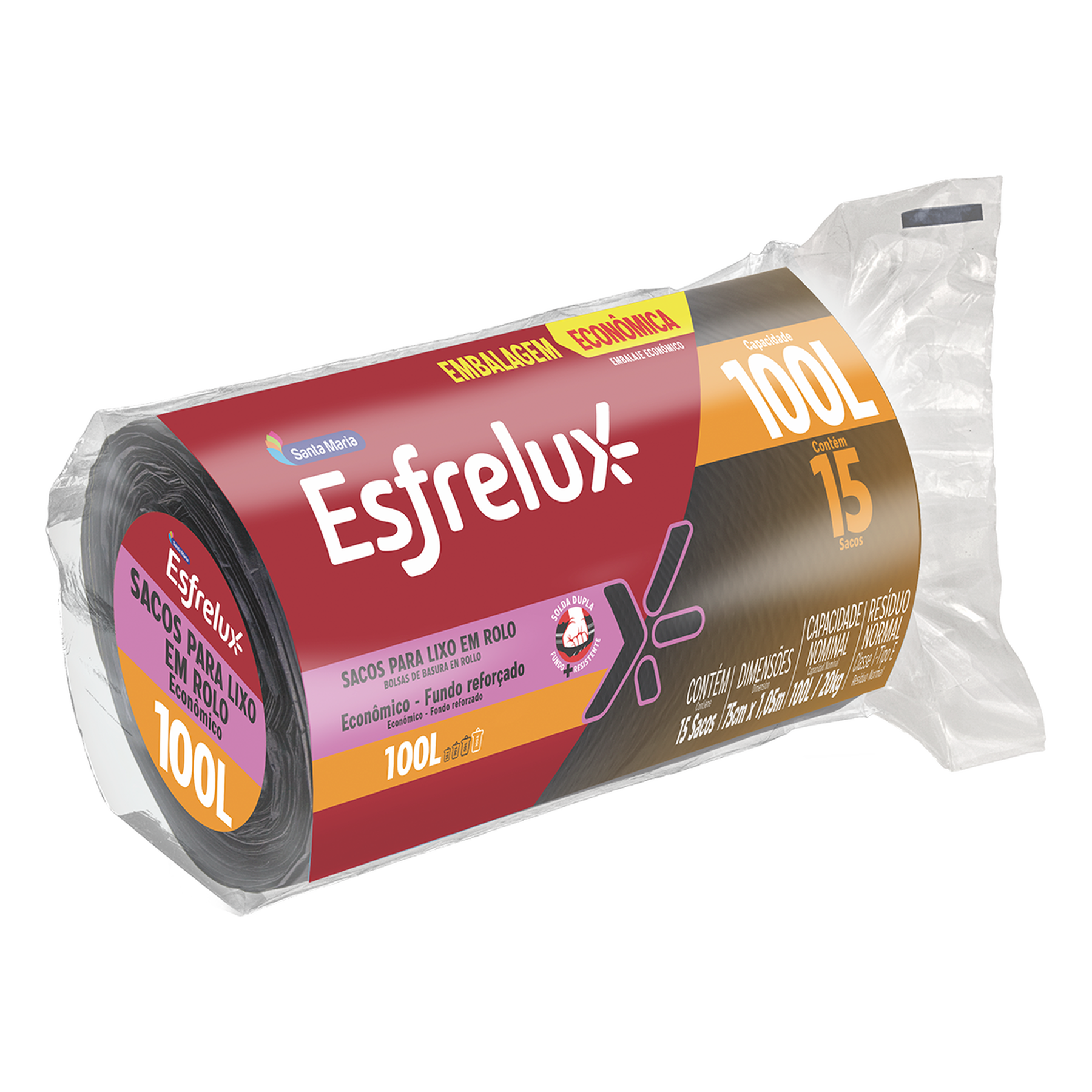 Saco Lixo Rolo Econ&ocirc;mico Esfrelux 100l Pacote 15 Unidades