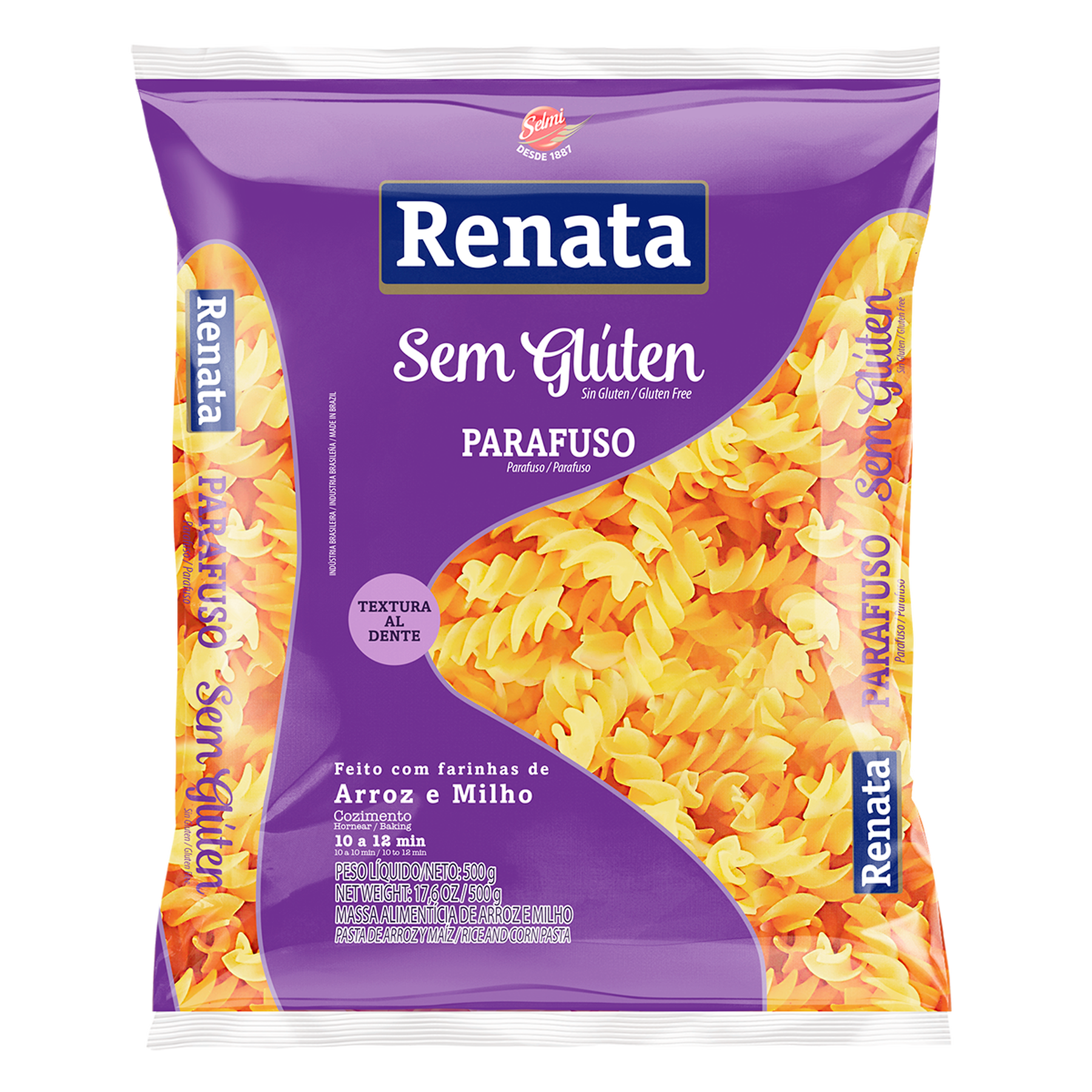 Macarr&atilde;o de Milho e Arroz Parafuso sem Gl&uacute;ten Renata Pacote 500g