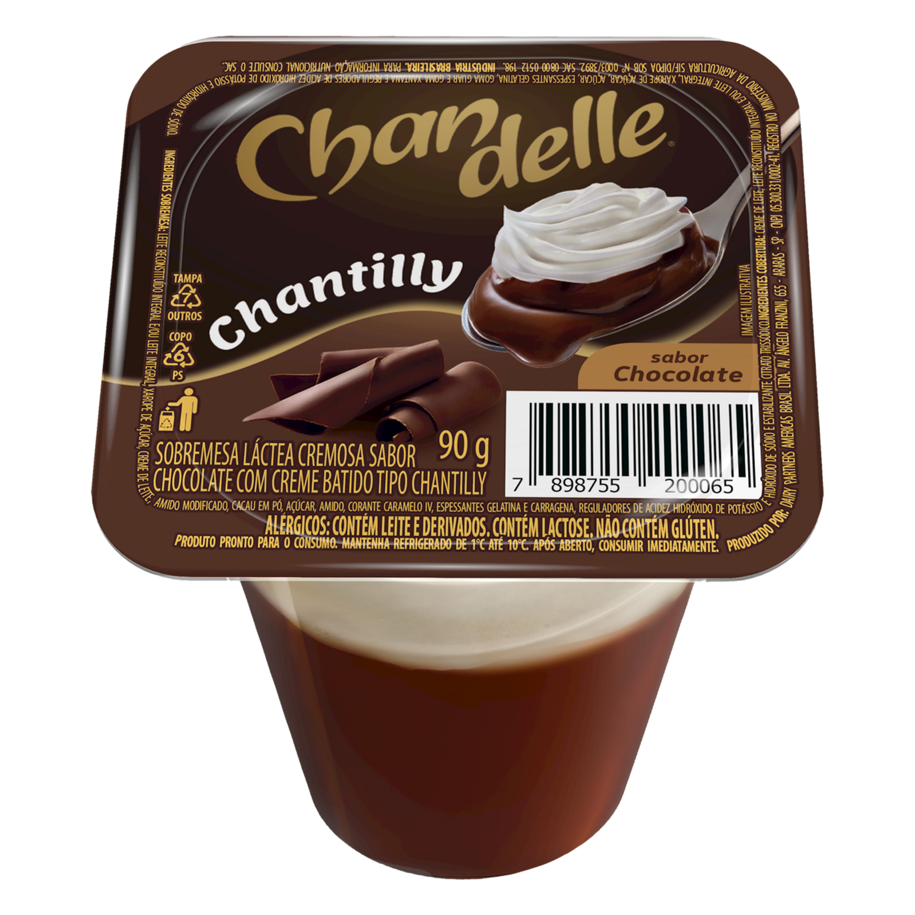 Sobremesa L&aacute;ctea com Chantilly Chocolate Chandelle Copo 90g