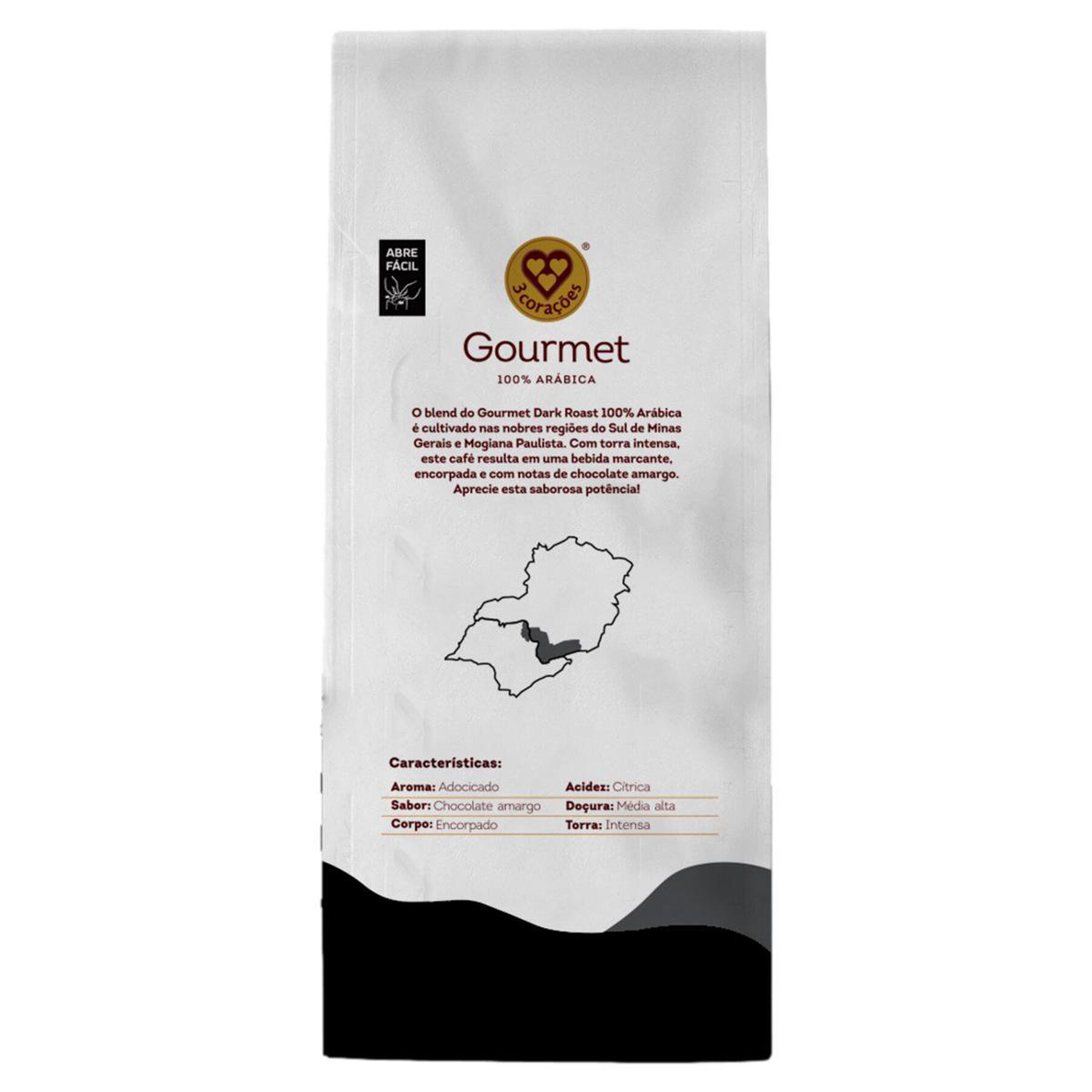 Caf&eacute; Torrado e Mo&iacute;do Dark Roast 3 Cora&ccedil;&otilde;es Gourmet Pacote 250g