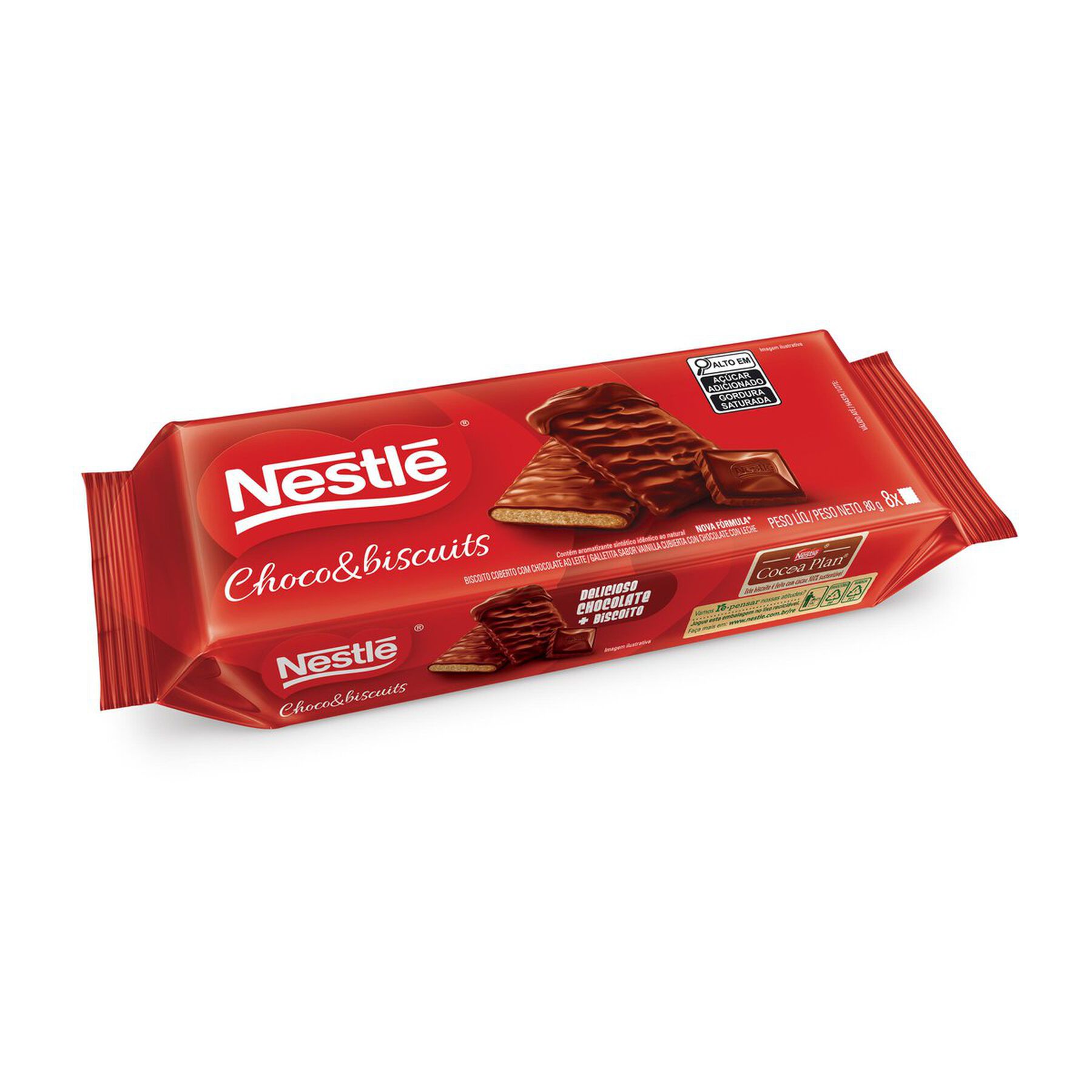 Biscoito Cobertura Chocolate ao Leite Nestlé Chocobiscuits Pacote 80g