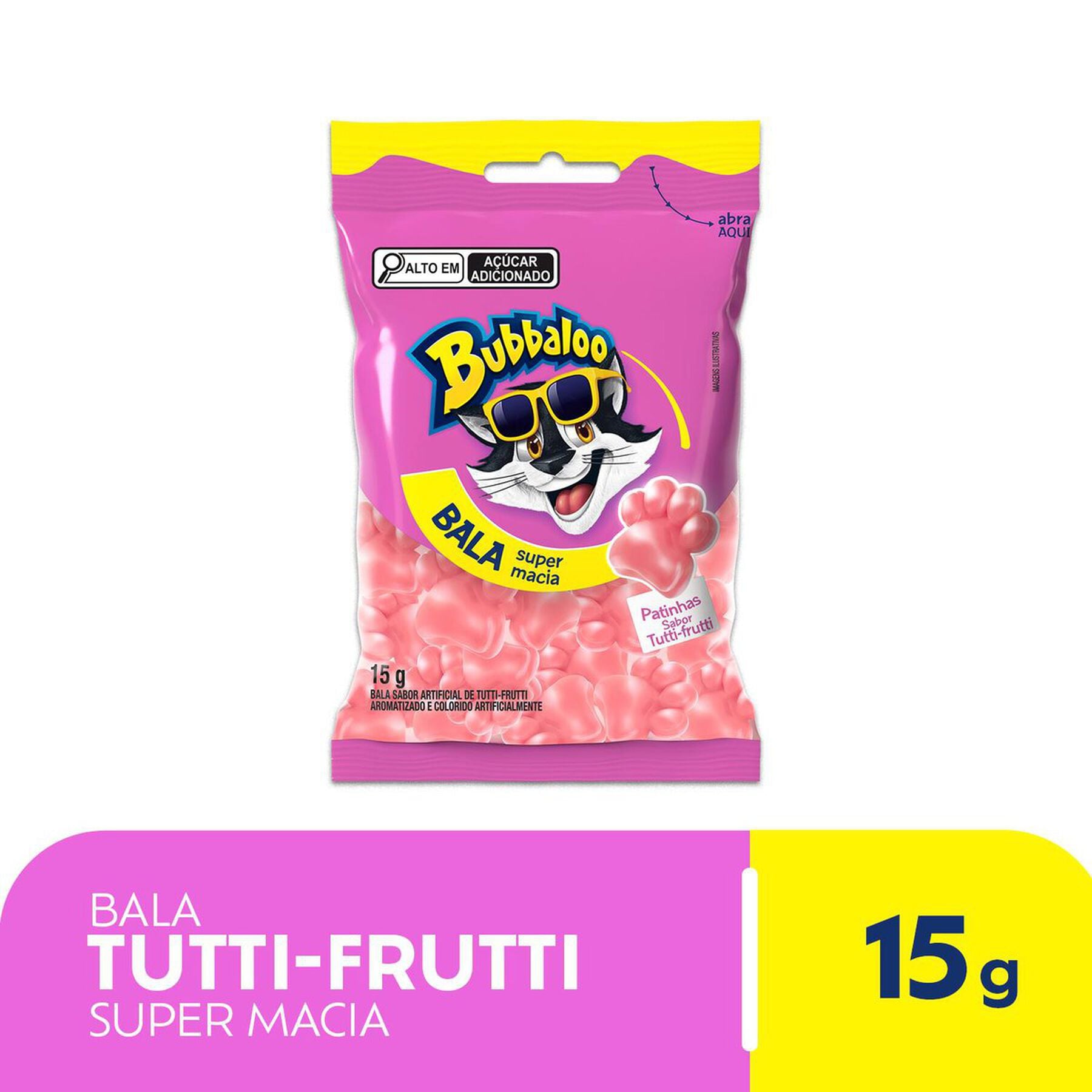 Bala Tutti Frutti Patinhas Bubbaloo Pacote 15g