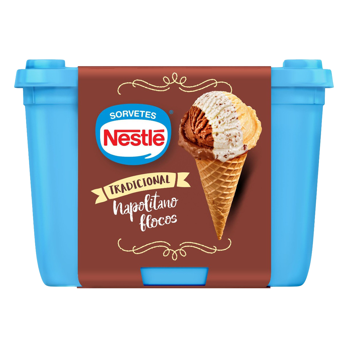Sorvete Napolitano Flocos Tradicional Nestl&eacute; Pote 1,5l