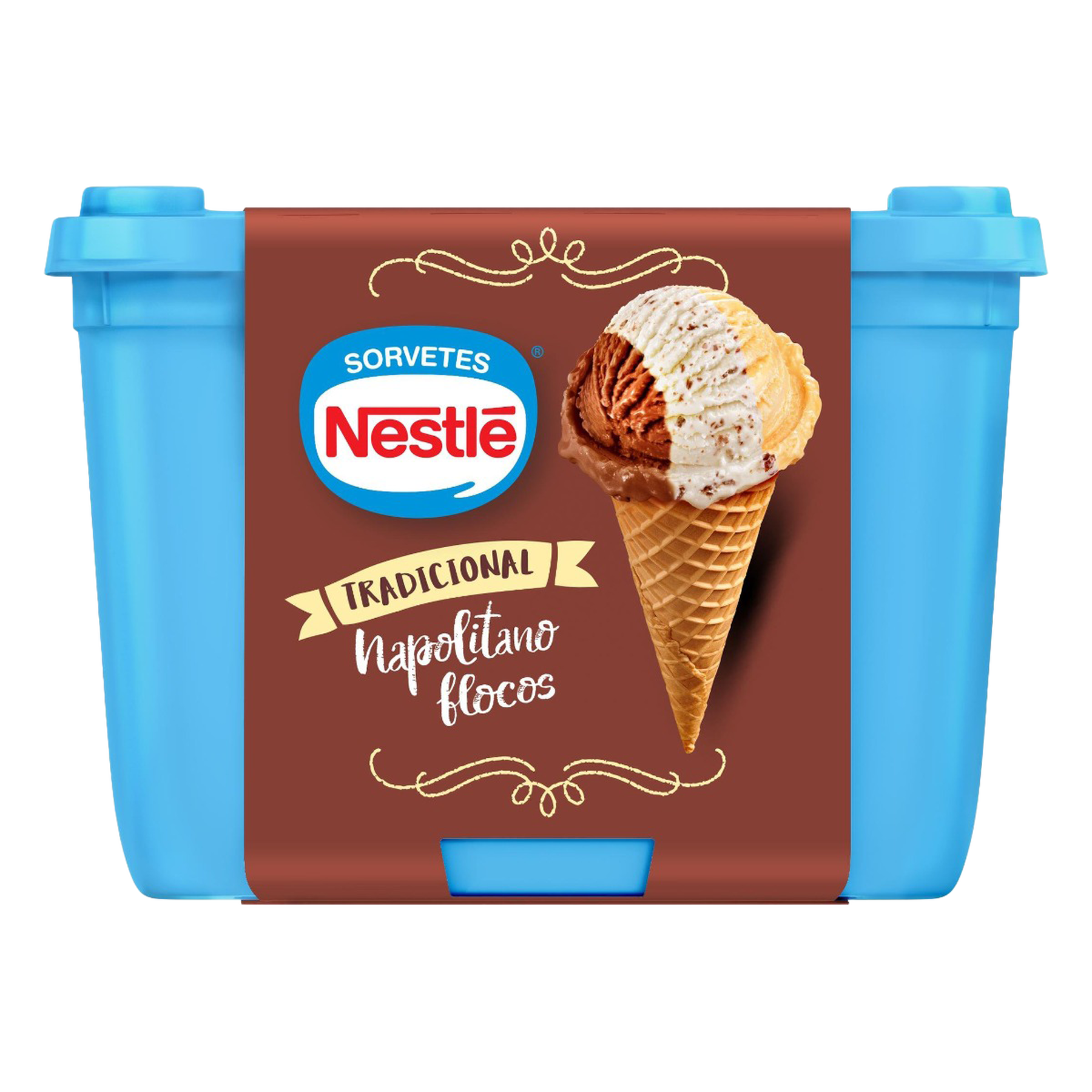 Sorvete Napolitano Flocos Tradicional Nestl&eacute; Pote 1,5l