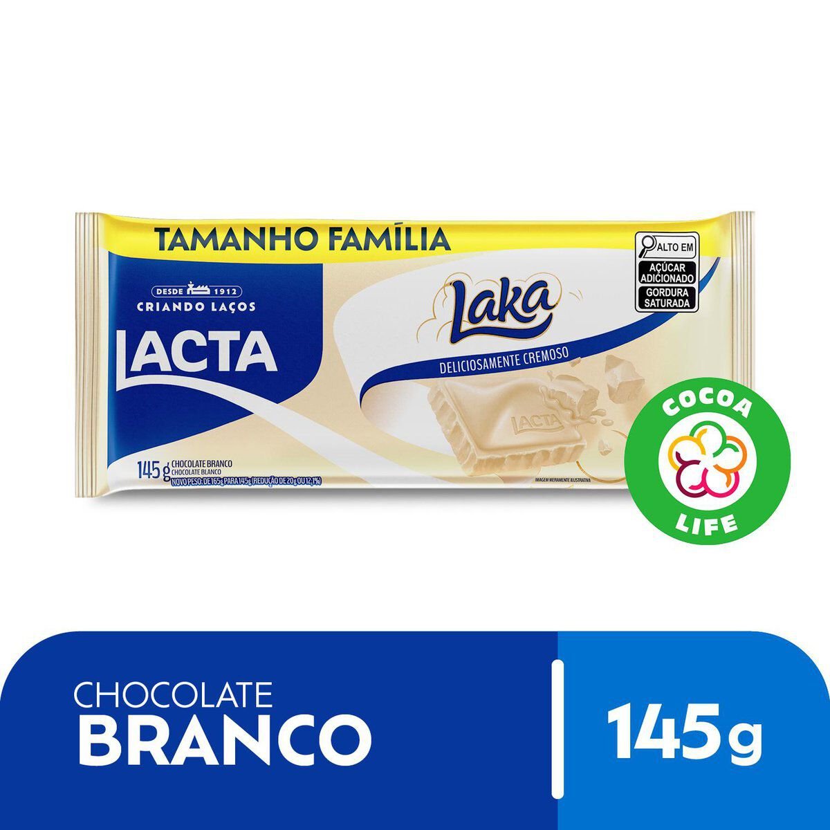 Barra de Chocolate Branco Laka Lacta Pacote 145g - Embalagem Tamanho Fam&iacute;lia