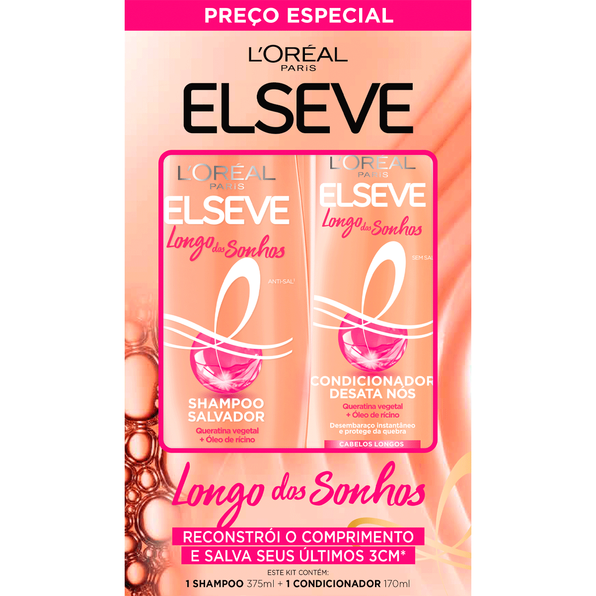 Shampoo Salvador 375ml + Condicionador Desata N&oacute;s 170ml Longo Dos Sonhos&nbsp;Elseve L'Or&eacute;al Paris