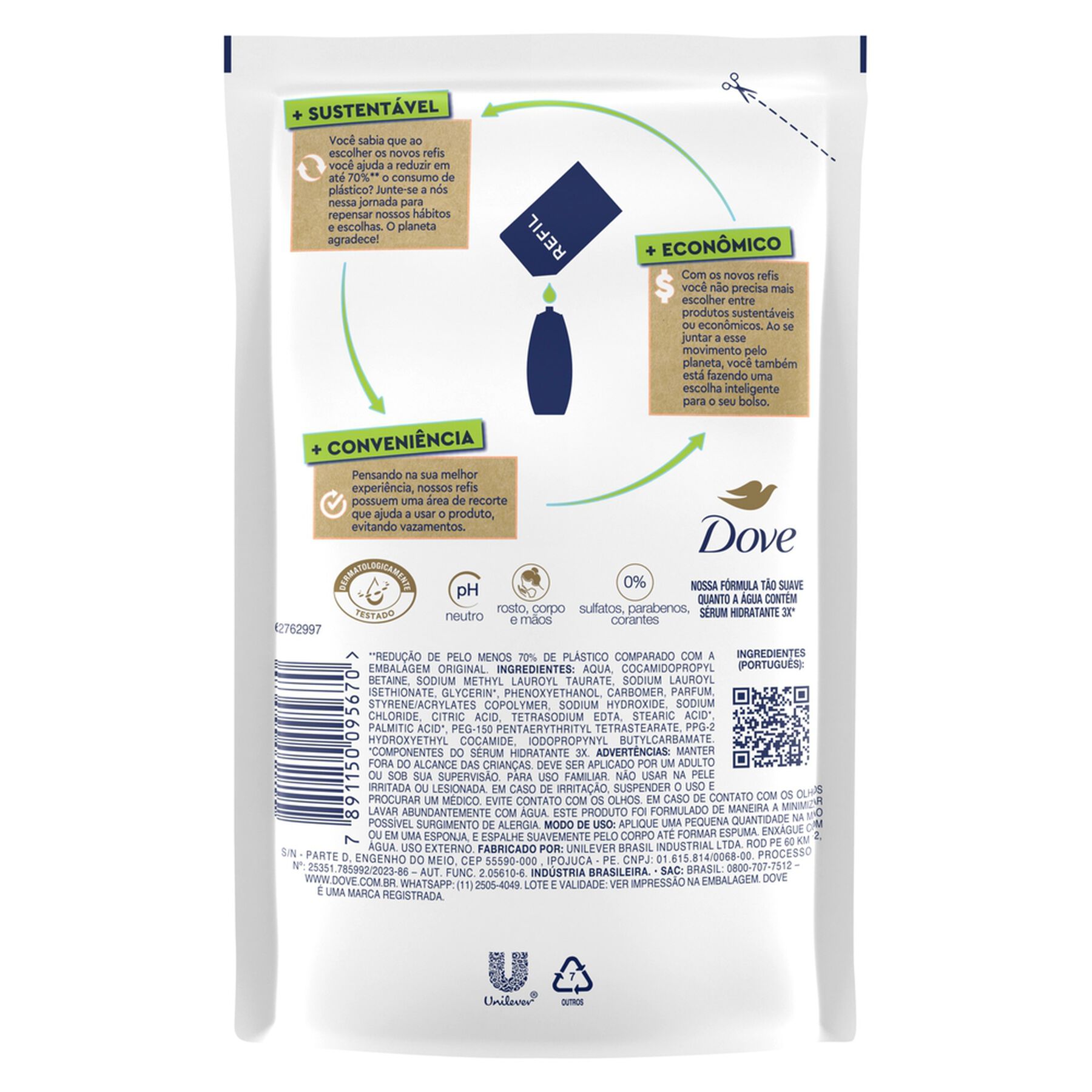 Sabonete Líquido Pele Sensível Dove Sachê 200ml Refil