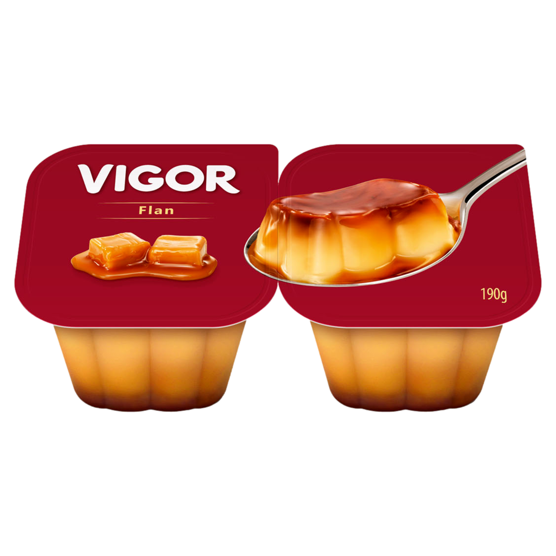 Sobremesa Láctea Flan Baunilha Calda Caramelo Vigor Bandeja 190g C/2 Unidades