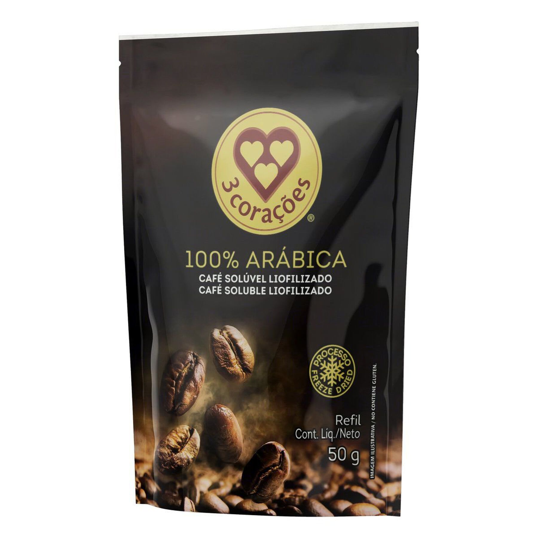 Café Solúvel Liofilizado 3 Corações Sachê 50g Refil