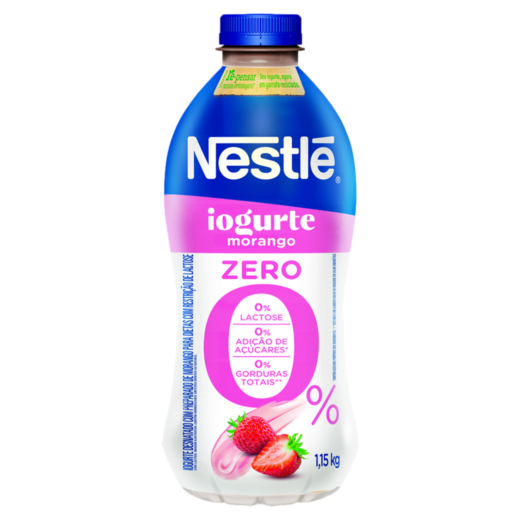 Iogurte Desnatado Morango Zero Lactose Nestl&eacute; Garrafa 1,15kg