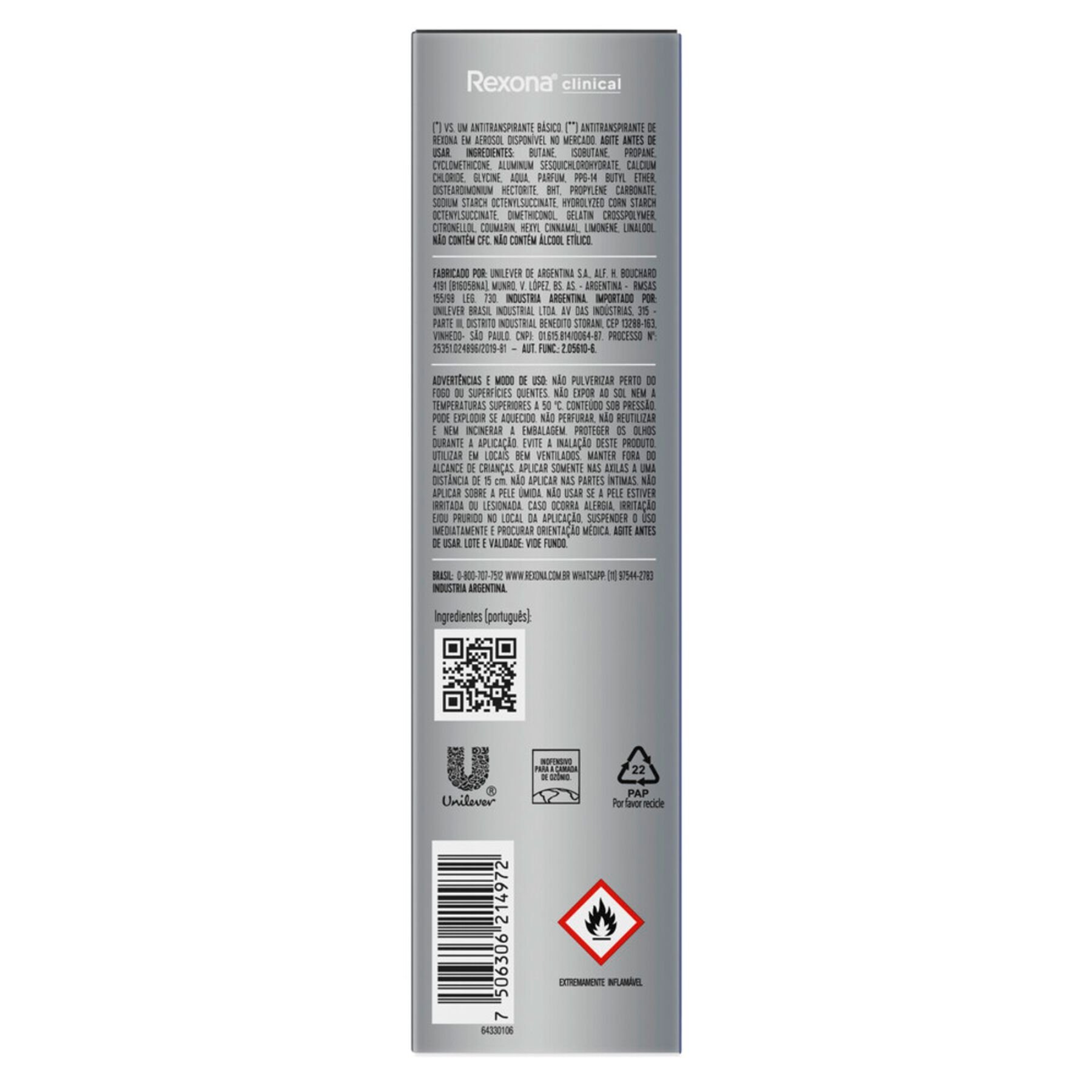 Antitranspirante Aerossol Clean Rexona Clinical Men 150ml