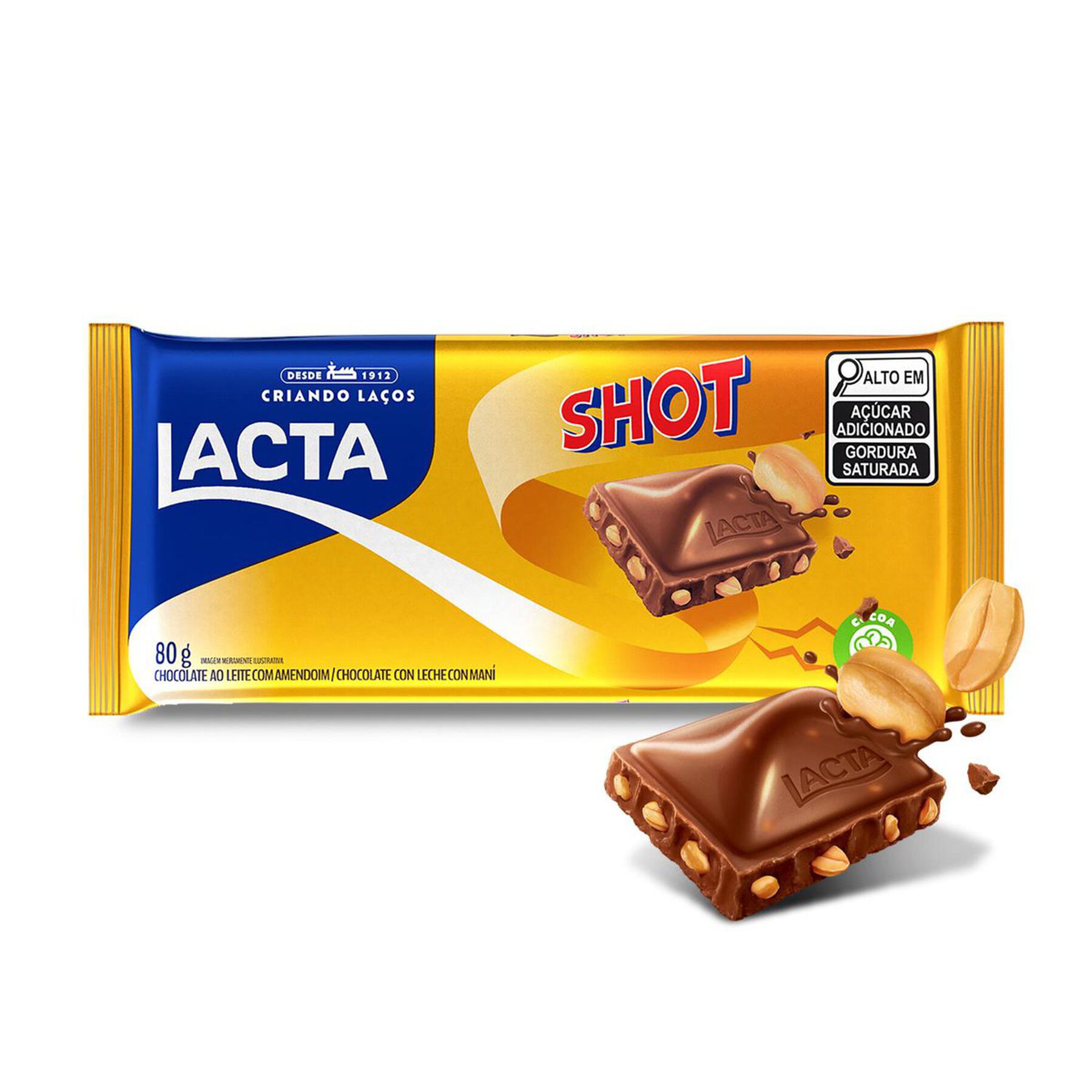 Barra de Chocolate ao Leite com Amendoim Shot Lacta Pacote 80g