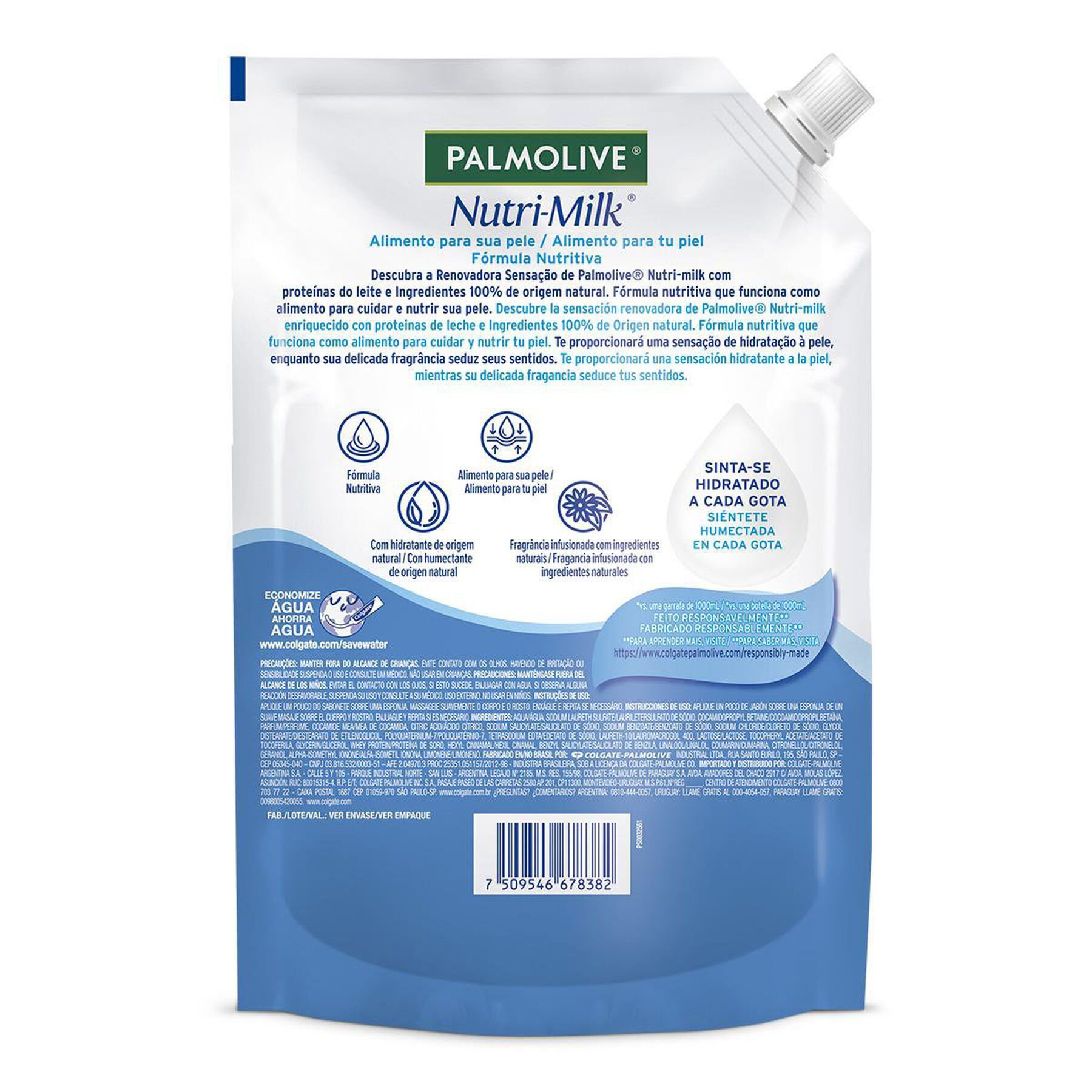 Sabonete L&iacute;quido Hidrata&ccedil;&atilde;o Prolongada Nutri-Milk Palmolive Sach&ecirc; 900ml Refil - Embalagem Refil Super Econ&ocirc;mico
