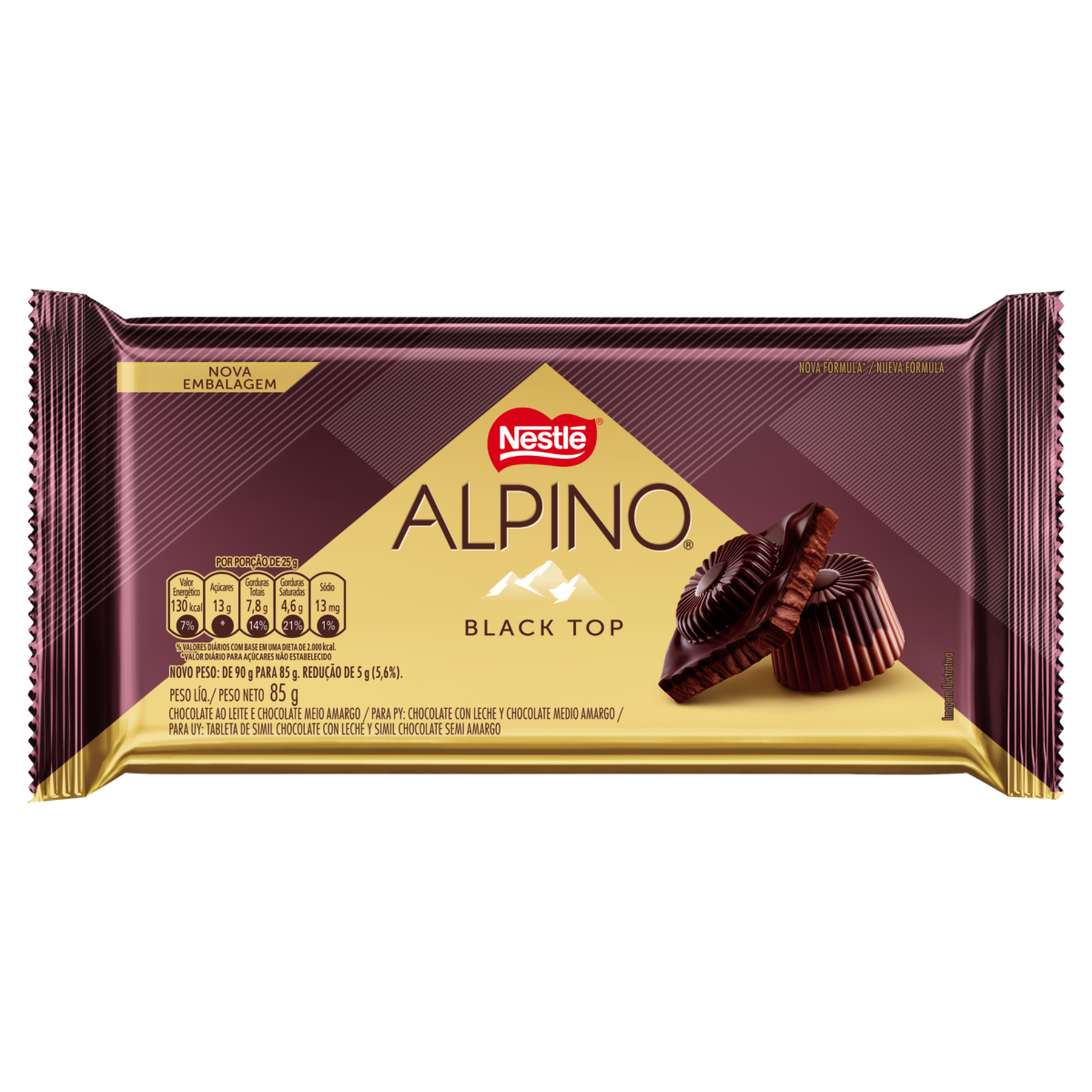 Chocolate ao Leite e Meio Amargo Black Top Alpino Nestlé Pacote 85g