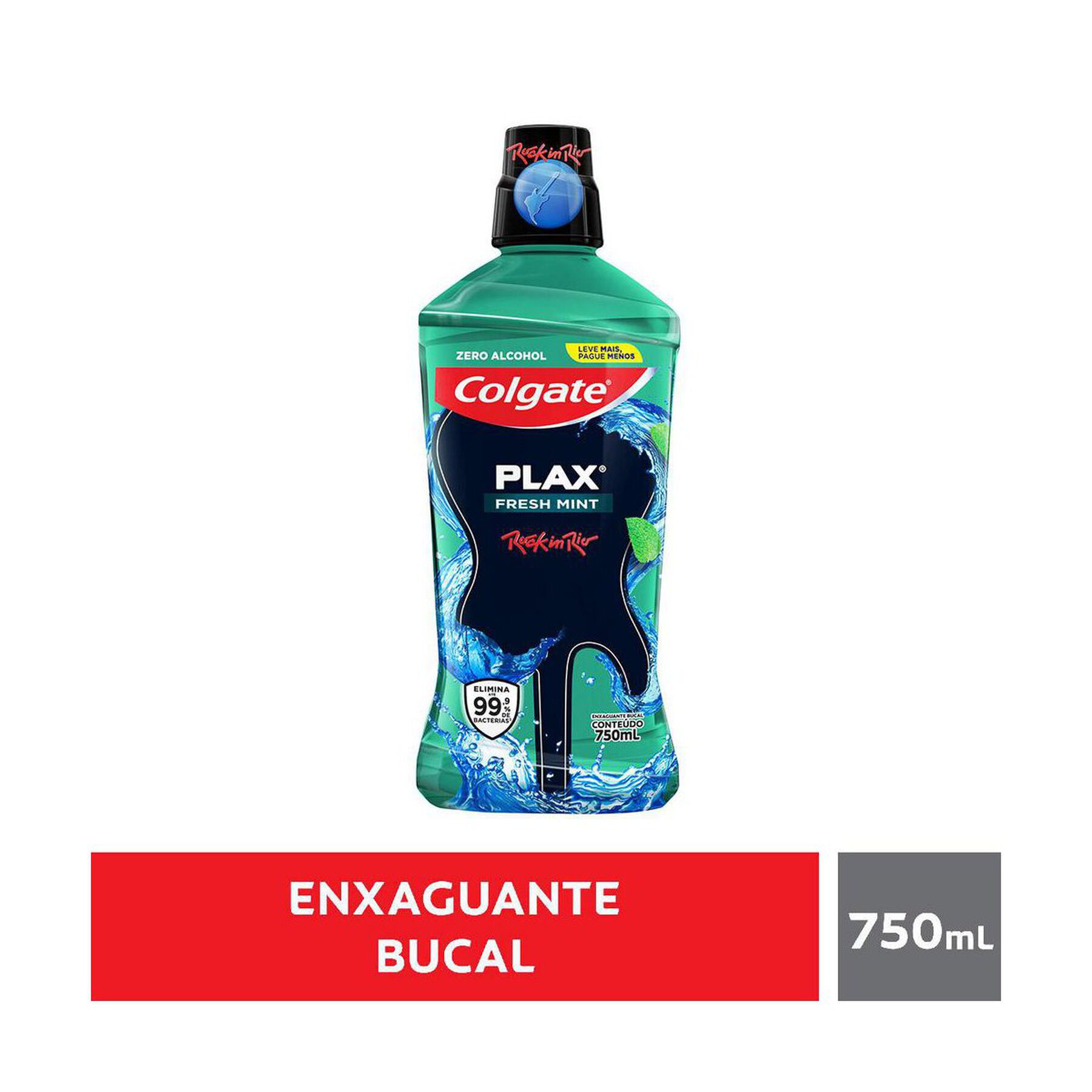 Enxaguante Bucal Antiss&eacute;ptico Zero &Aacute;lcool Fresh Mint Plax Colgate Frasco 750ml - Embalagem Leve 750ml Pague 500ml&nbsp;