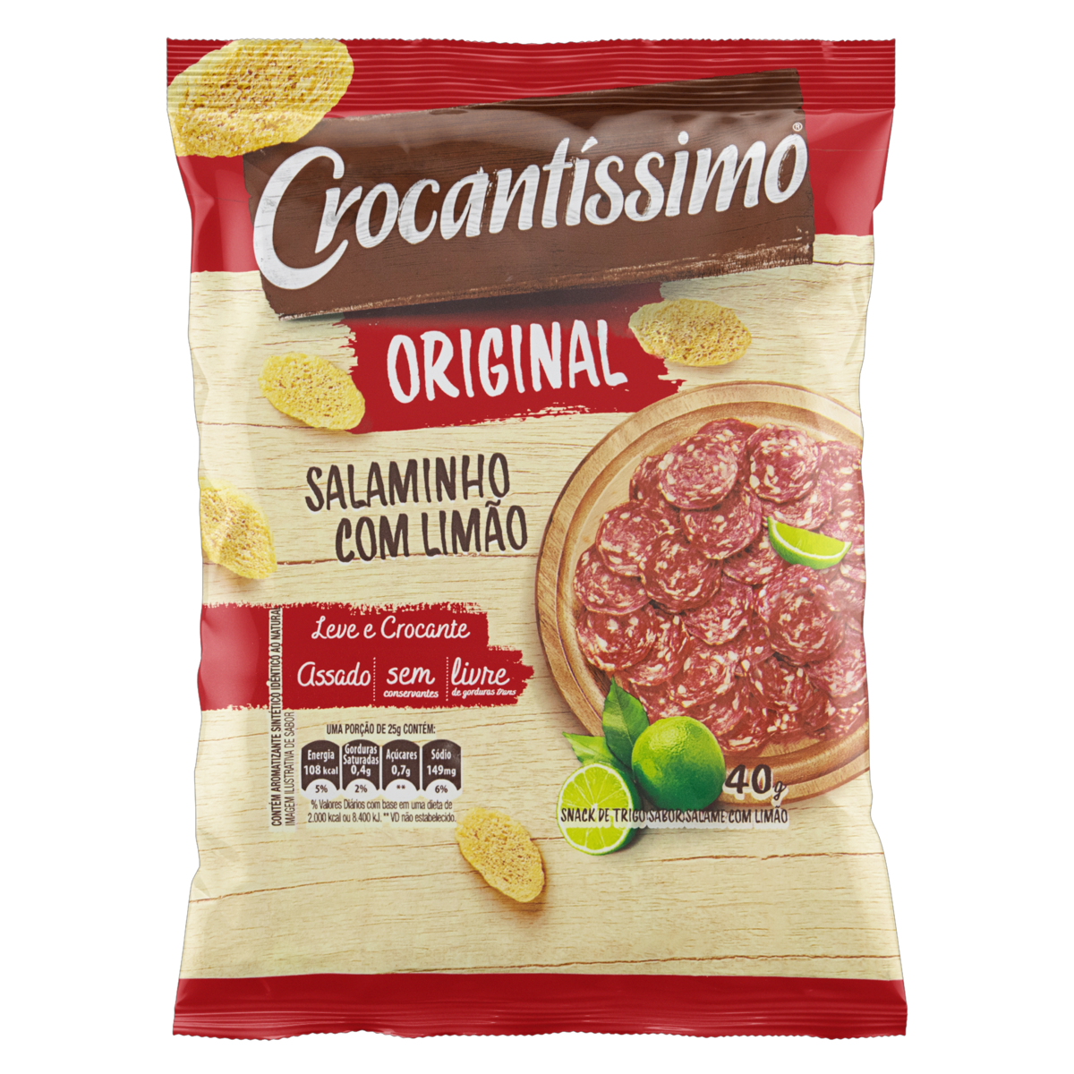Snack de Trigo Salaminho com Lim&atilde;o Crocant&iacute;ssimo Pacote 40g