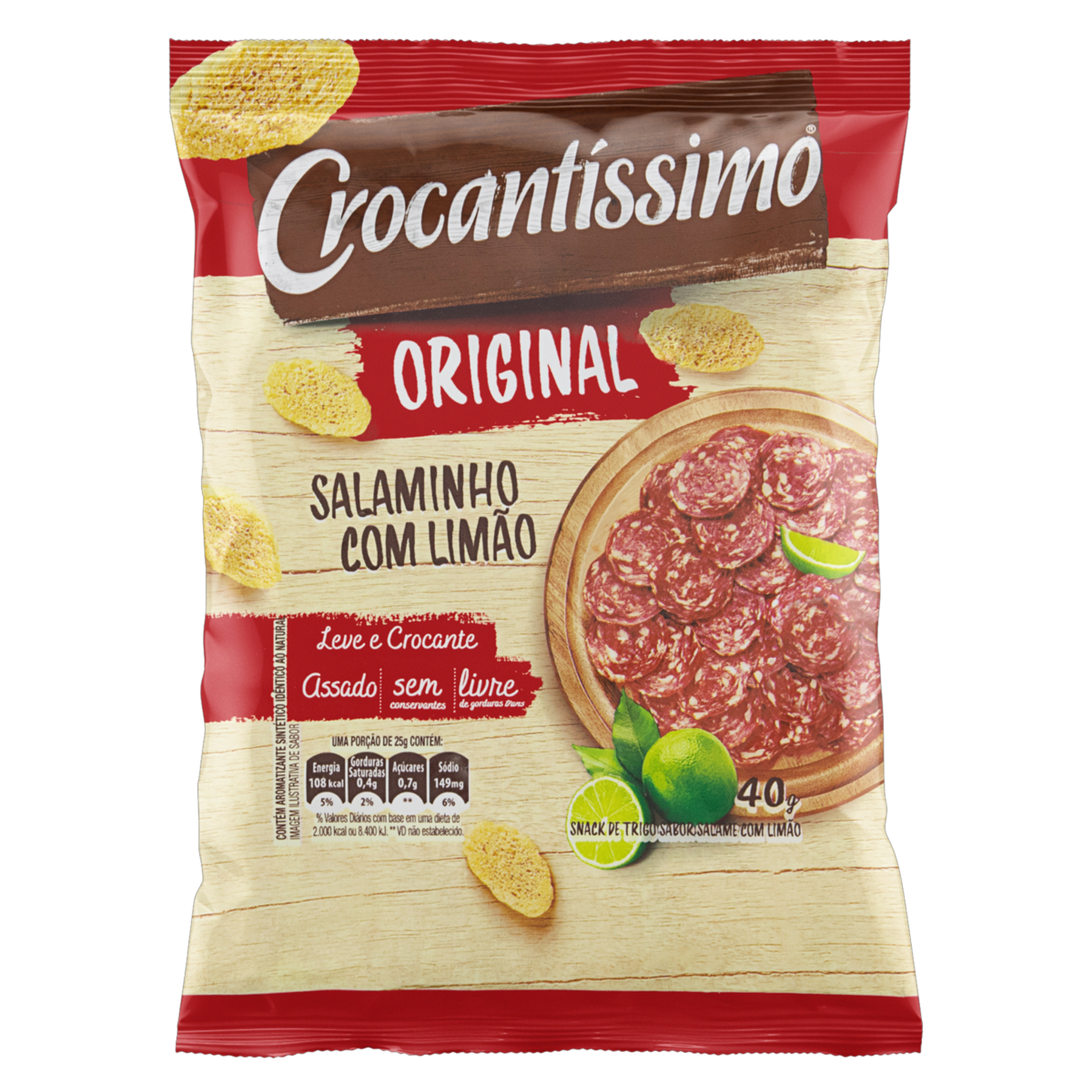 Snack de Trigo Salaminho com Lim&atilde;o Crocant&iacute;ssimo Pacote 40g