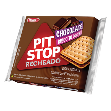 Pack Biscoito Recheio Chocolate Marilan Pit Stop Pacote 124g 4 Unidades