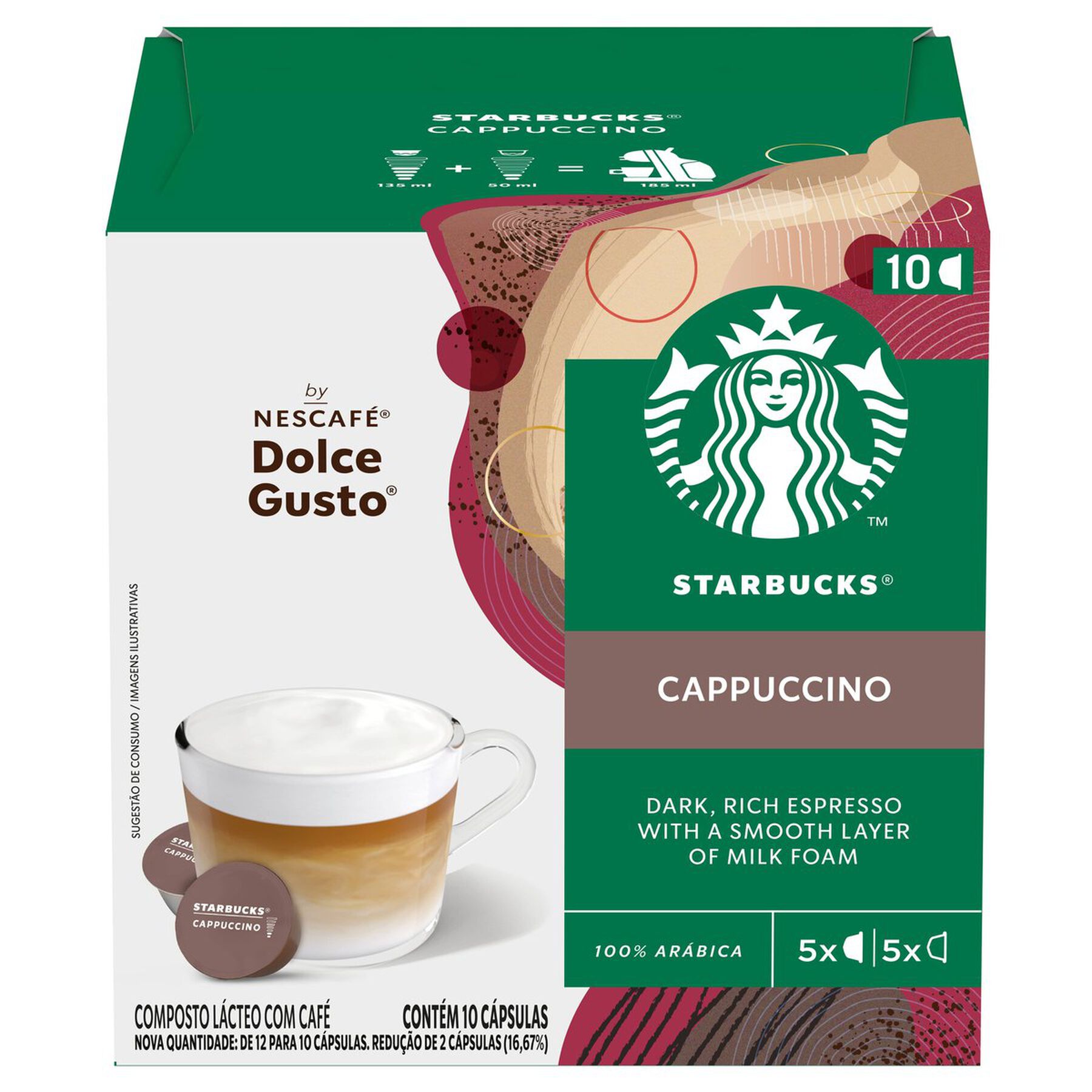 Caf&eacute; com Leite em C&aacute;psula Cappuccino Starbucks Nescaf&eacute; Caixa 100g C/10 Unidades