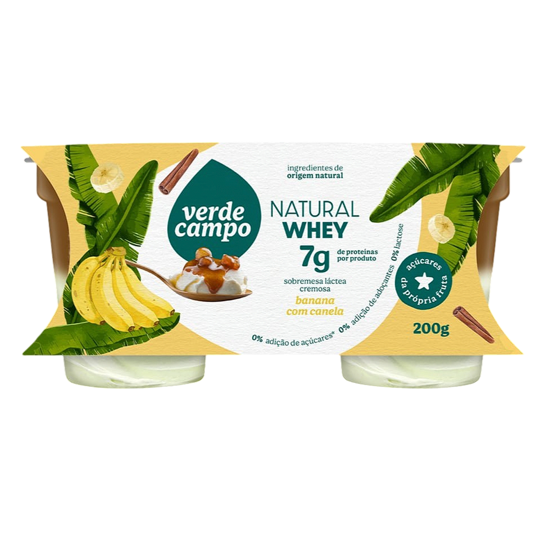 Sobremesa L&aacute;ctea Banana com Canela Natural Whey 7g Verde Campo Pote 200g